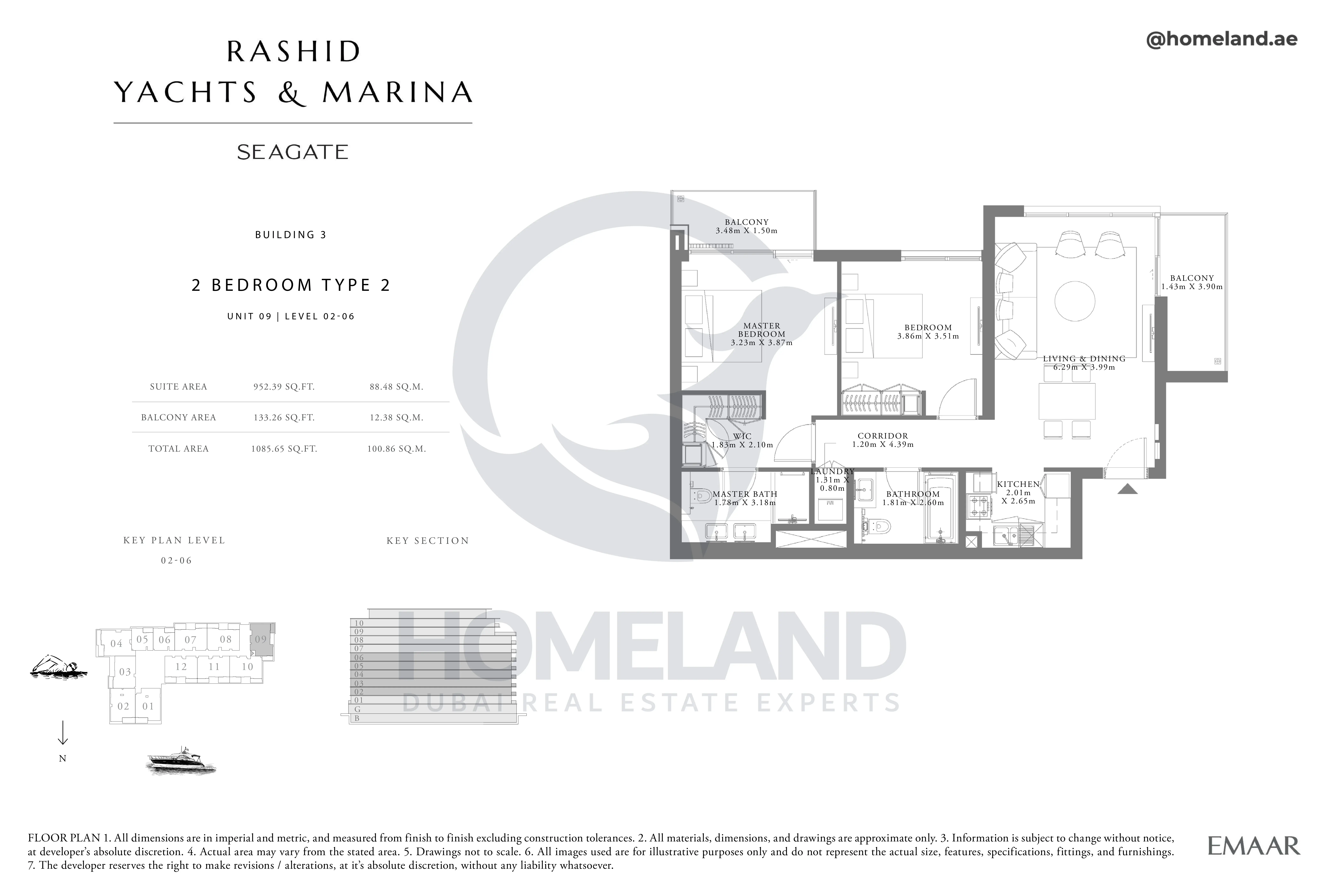 Seagate, Building 3, 2BR, Type 2, Unit 09, Level 02-06, 1085 SQFT