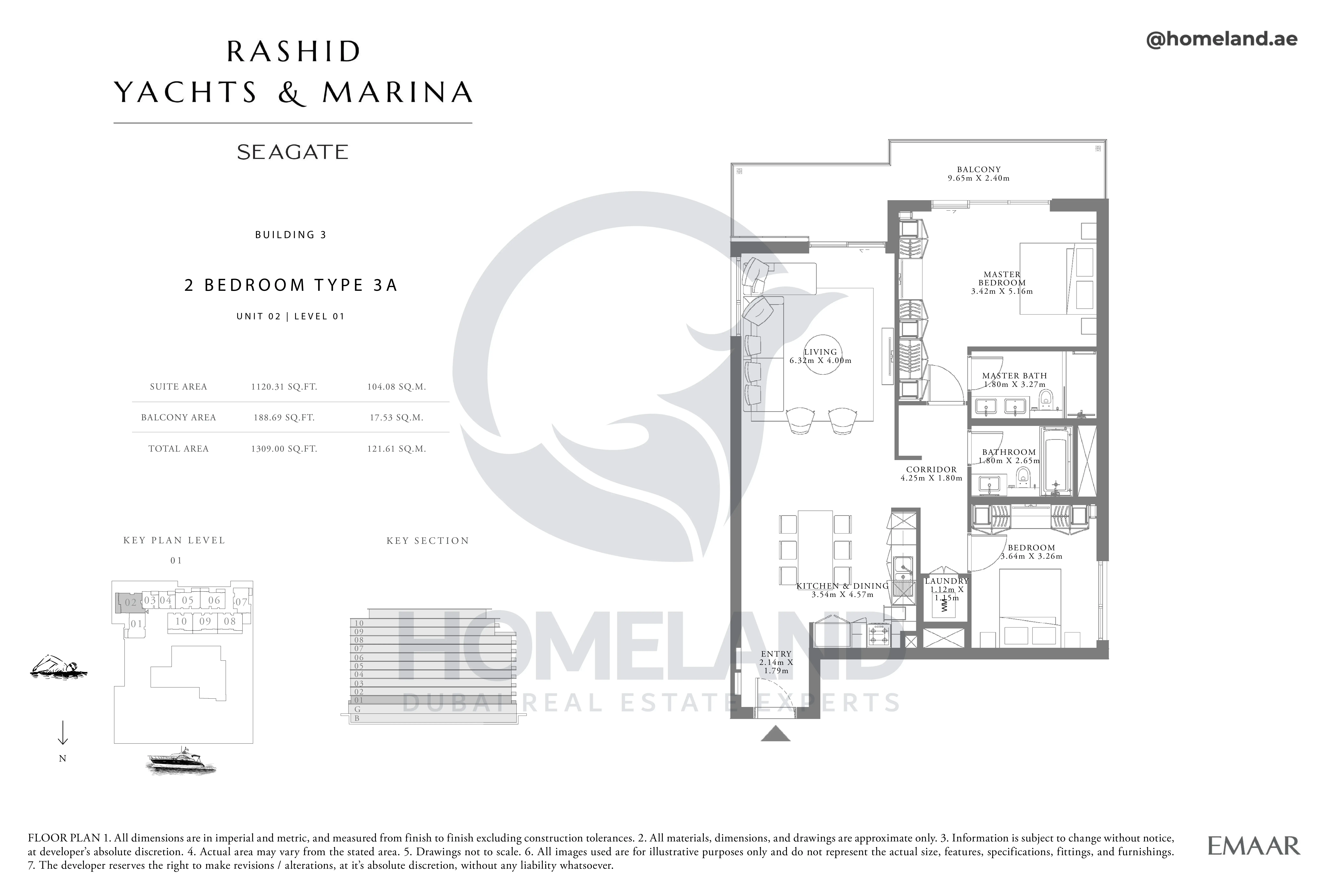 Seagate, Building 3, 2BR, Type 3A, Unit 02, Level 01, 1309 SQFT