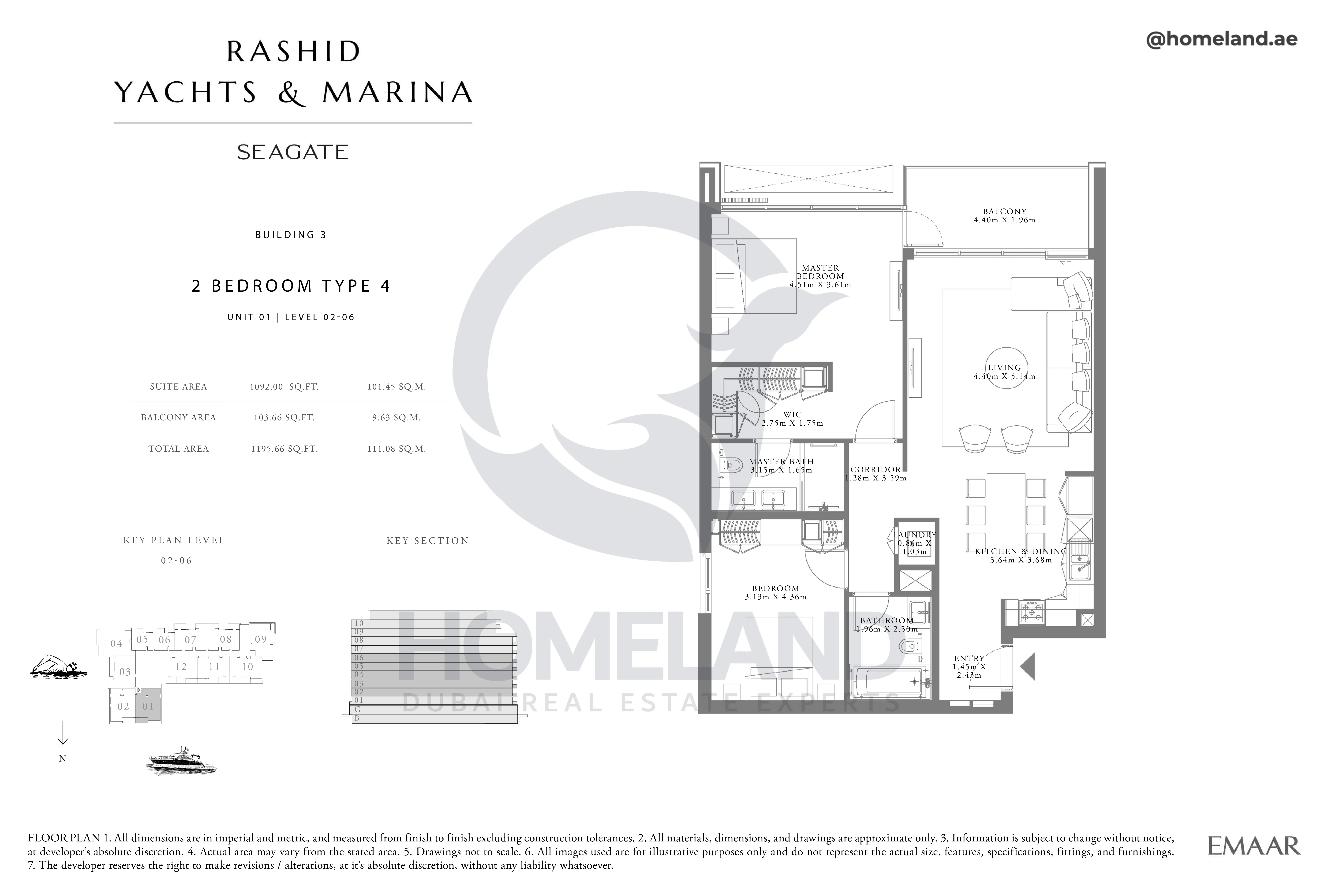 Seagate, Building 3, 2BR, Type 4, Unit 01, Level 02-06, 1195 SQFT