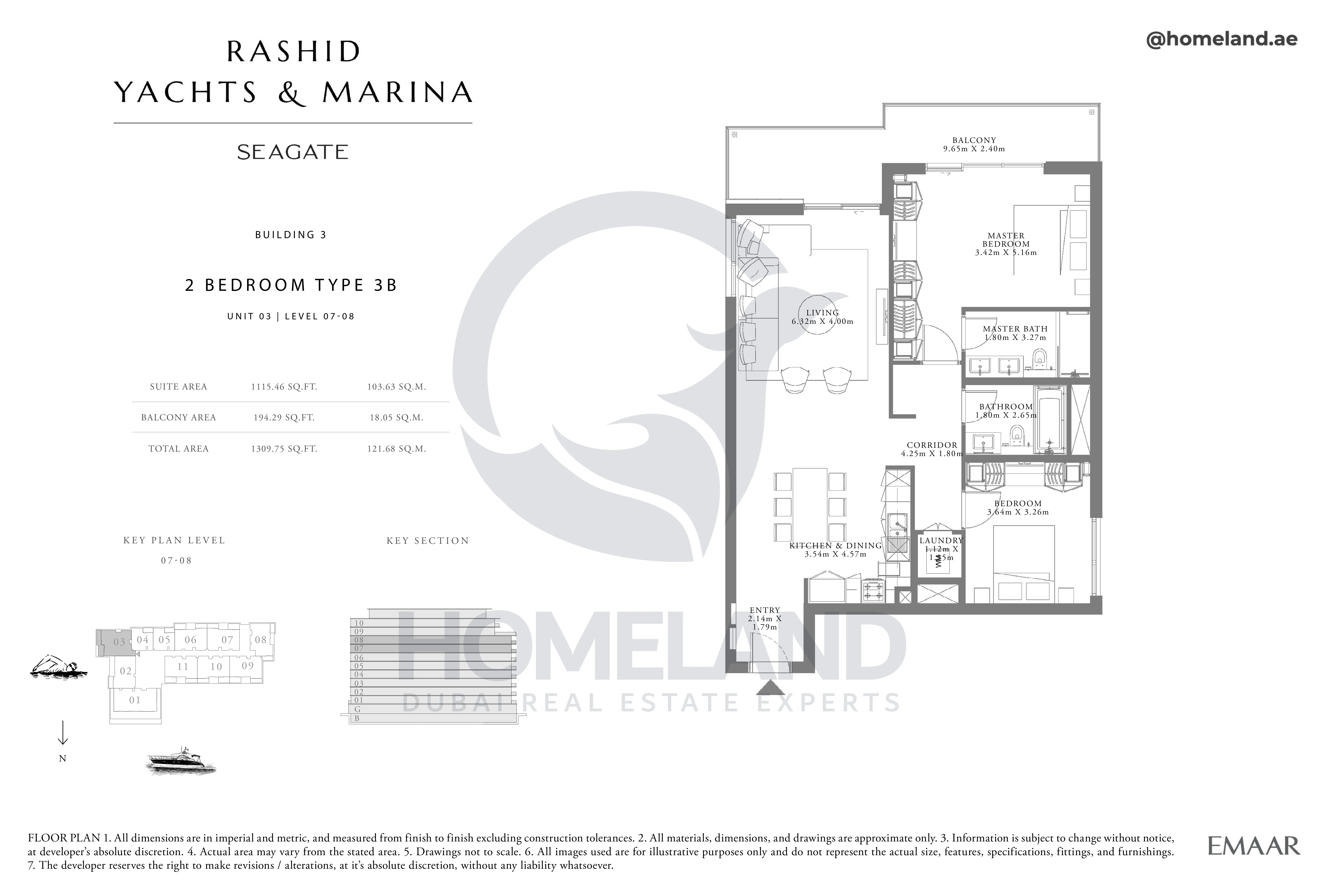 Seagate, Building 3, 2BR, Type 3B, Unit 03, Level 07-08, 1309 SQFT