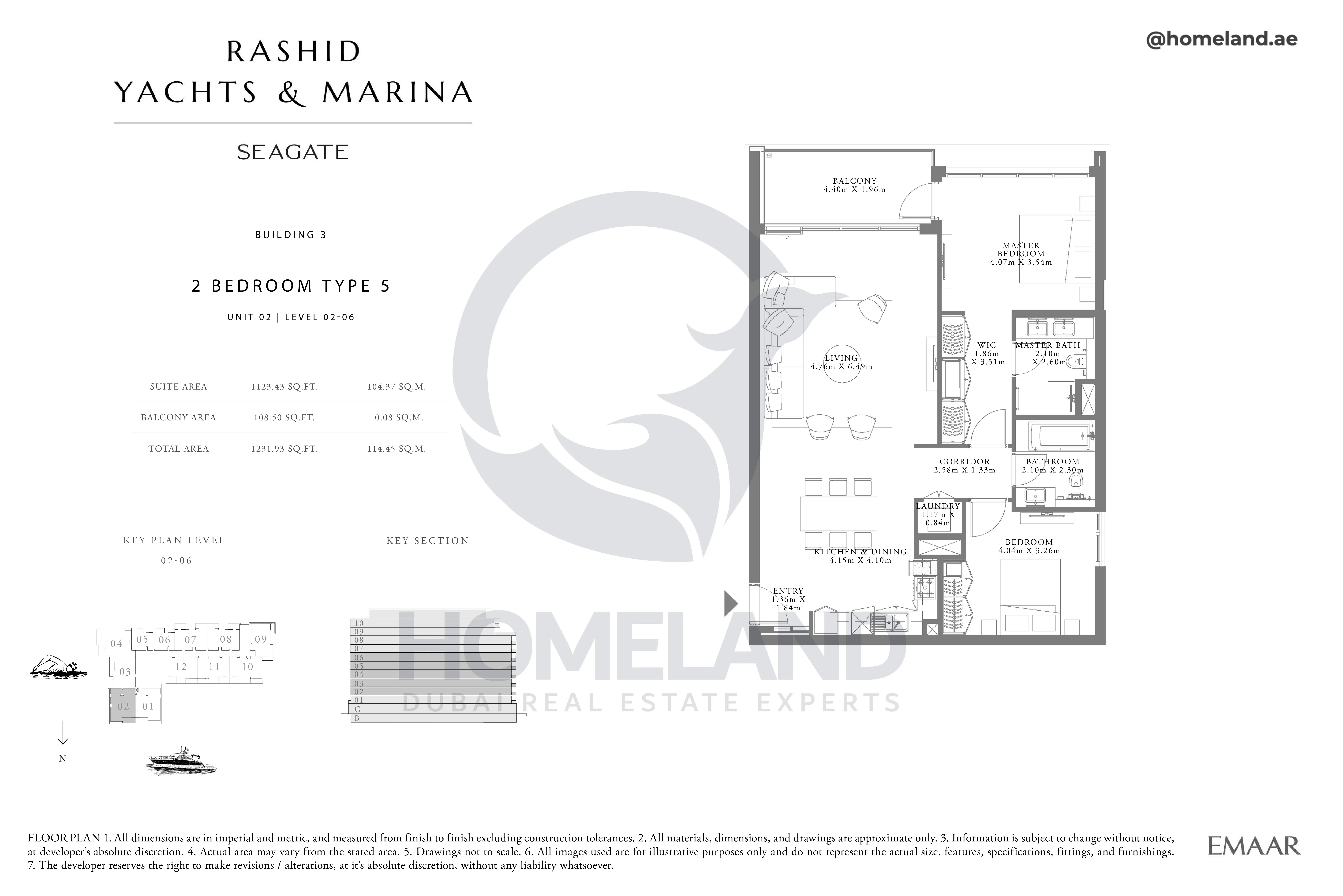 Seagate, Building 3, 2BR, Type 5, Unit 02, Level 02-06, 1231 SQFT
