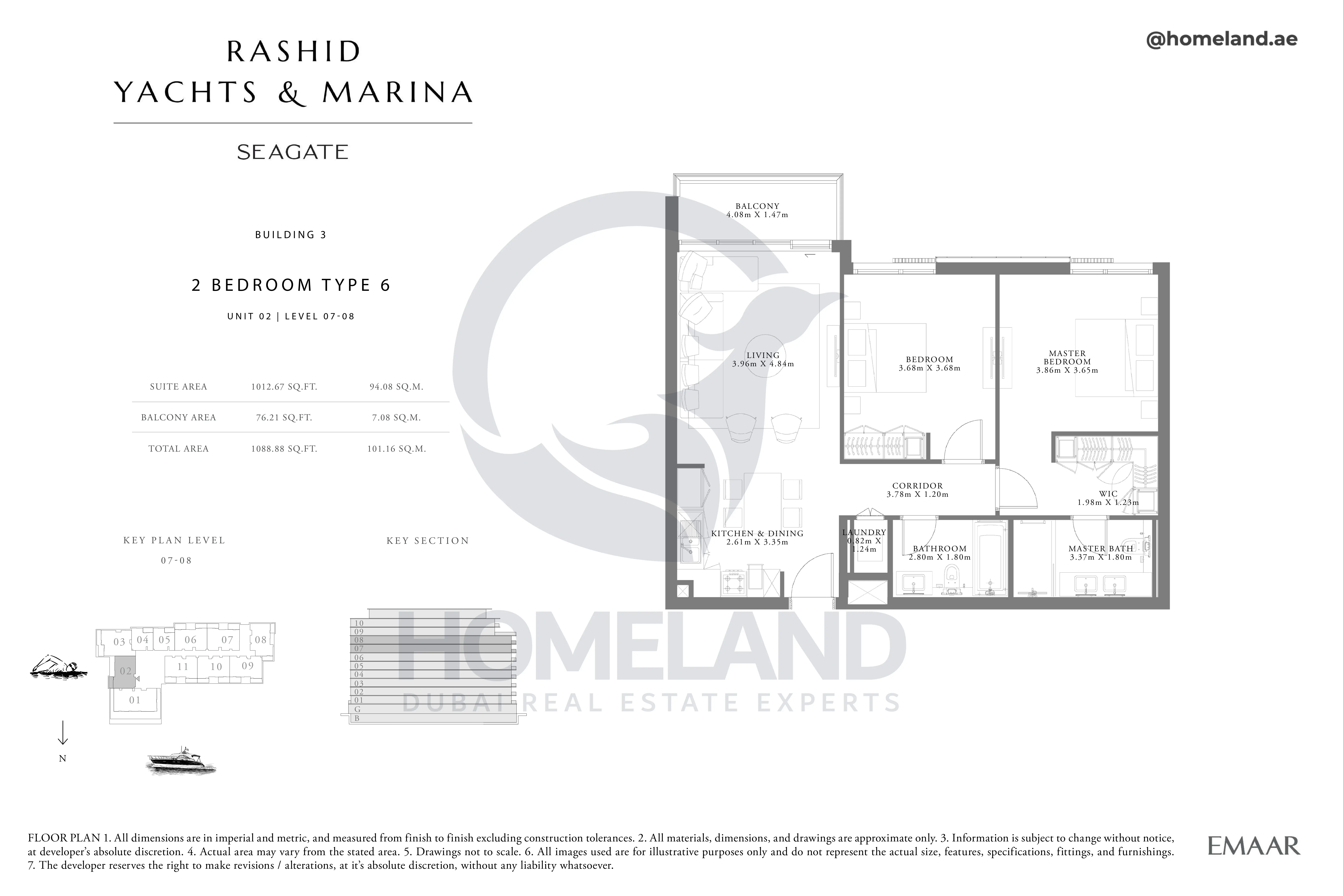 Seagate, Building 3, 2BR, Type 6, Unit 02, Level 07-08, 1088 SQFT