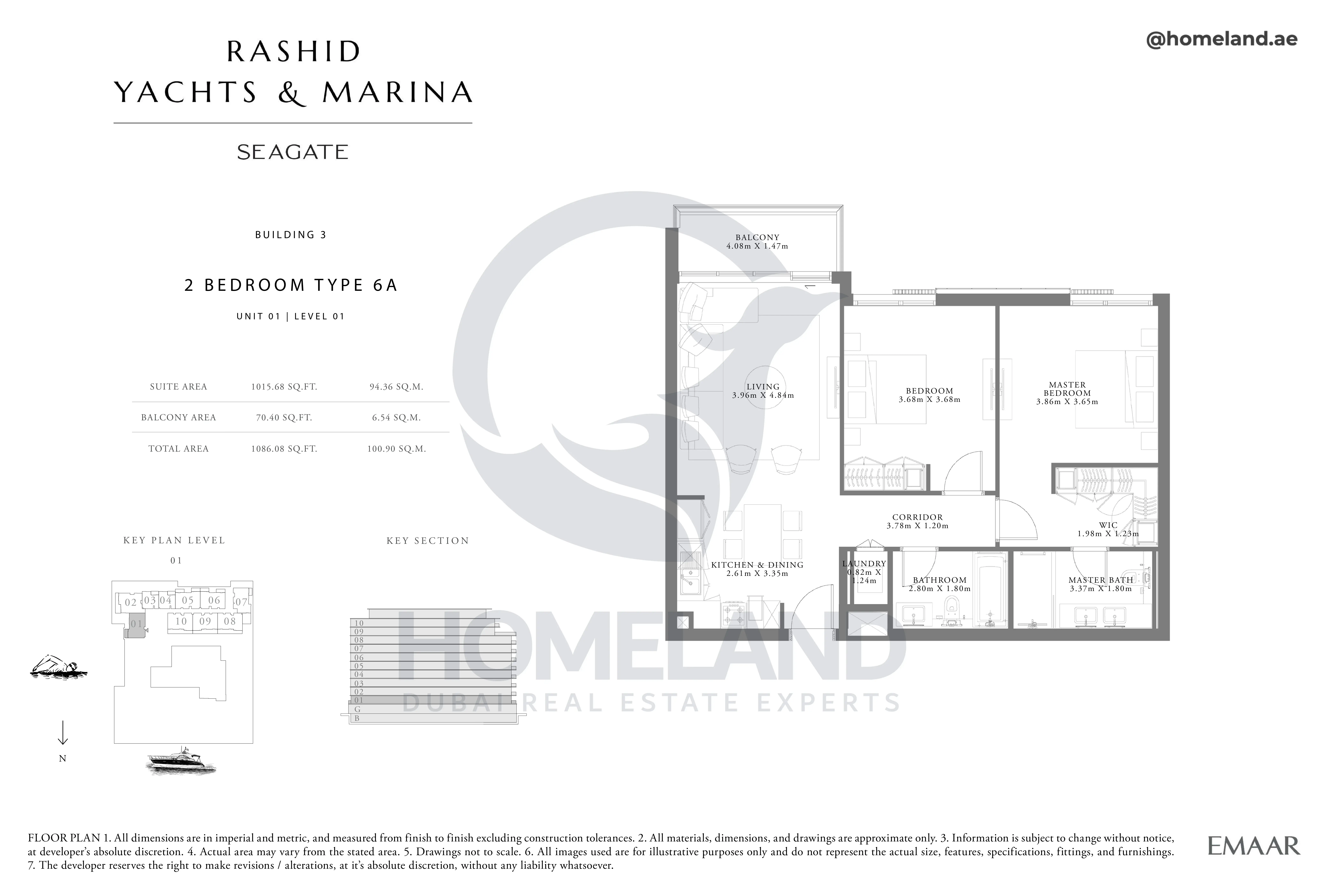 Seagate, Building 3, 2BR, Type 6A, Unit 01, Level 01, 1086 SQFT