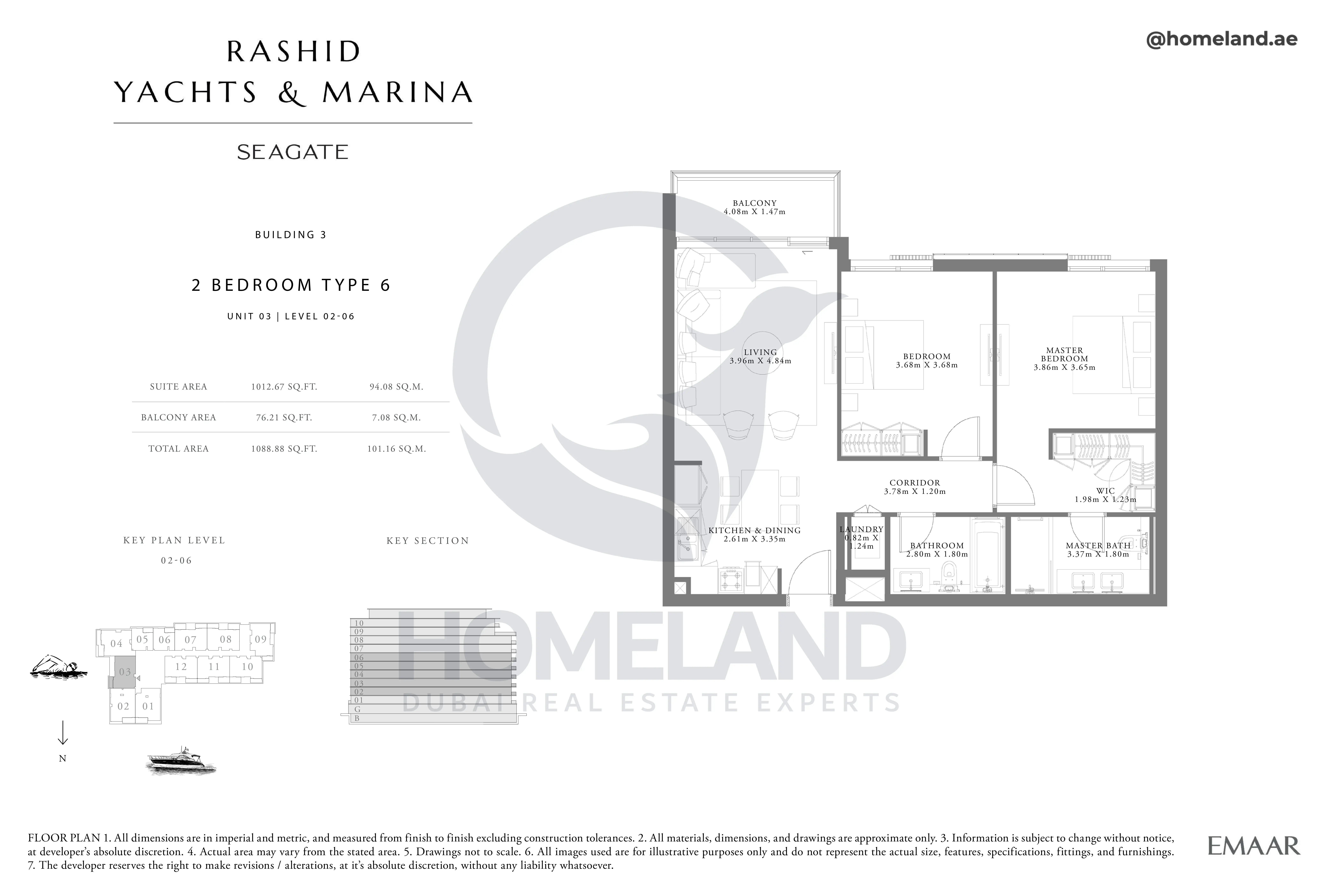 Seagate, Building 3, 2BR, Type 6, Unit 03, Level 02-06, 1088 SQFT