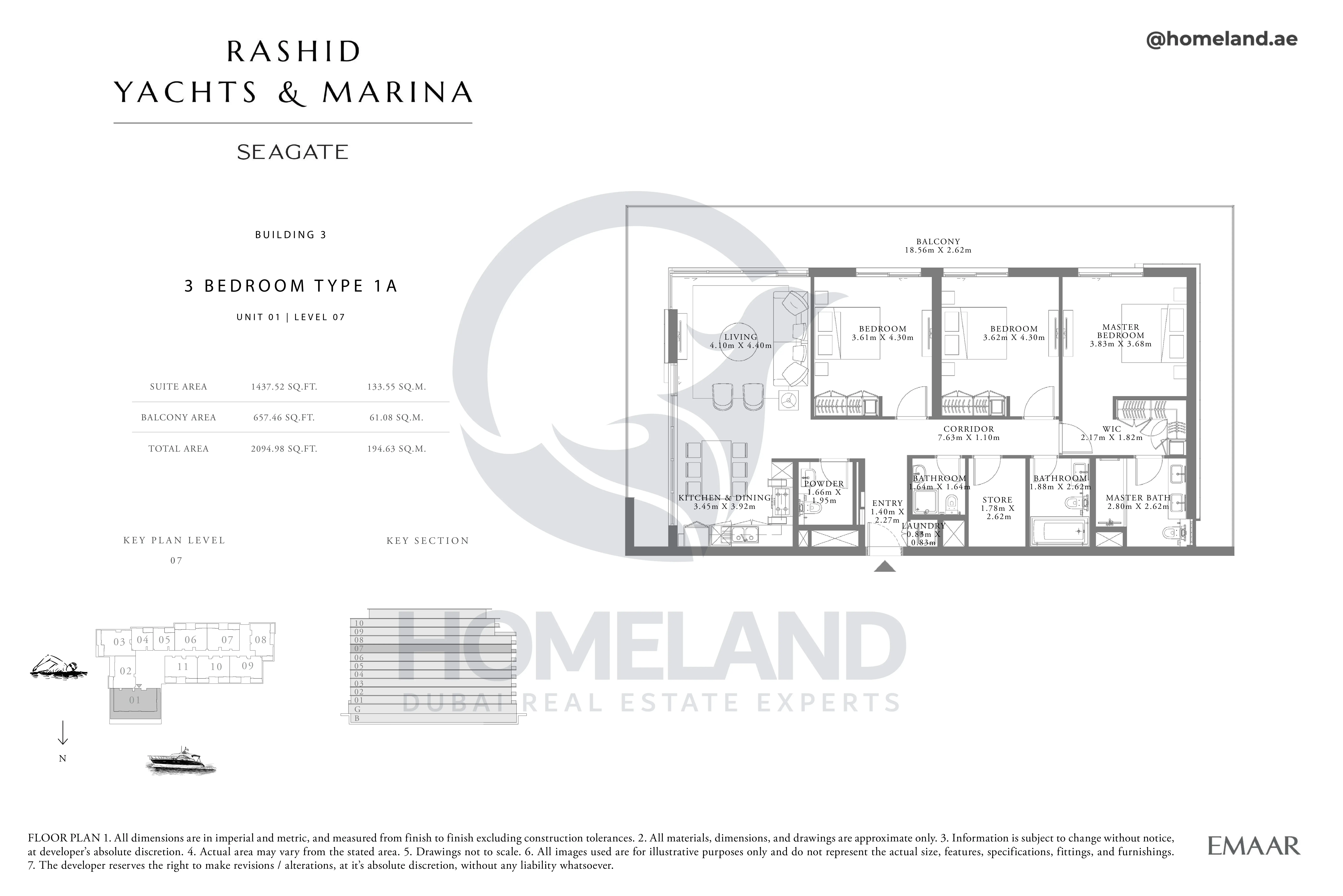 Seagate, Building 3, 3BR, Type 1A, Unit 01, Level 07, 2094 SQFT