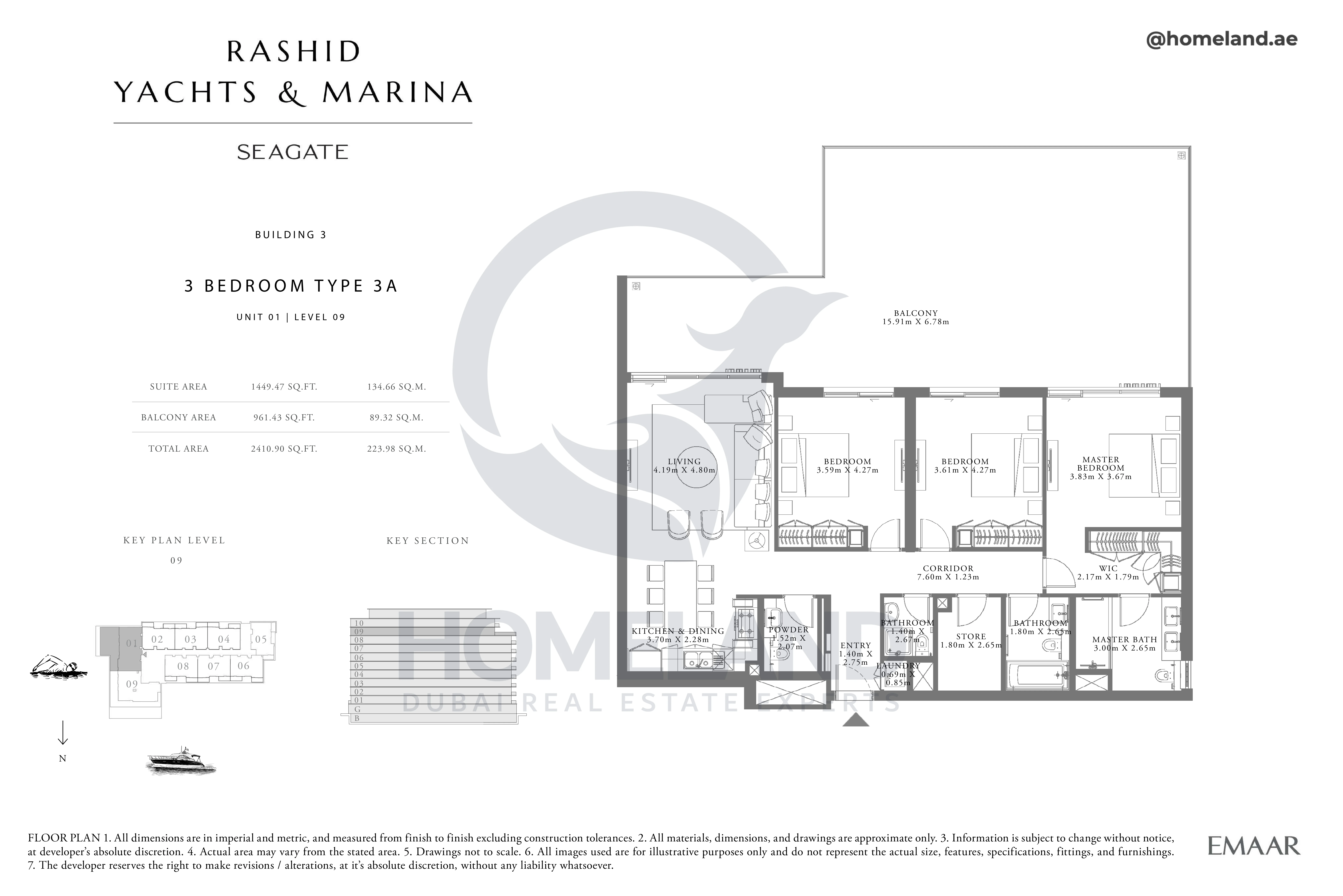 Seagate, Building 3, 3BR, Type 3A, Unit 01, Level 09, 2410 SQFT