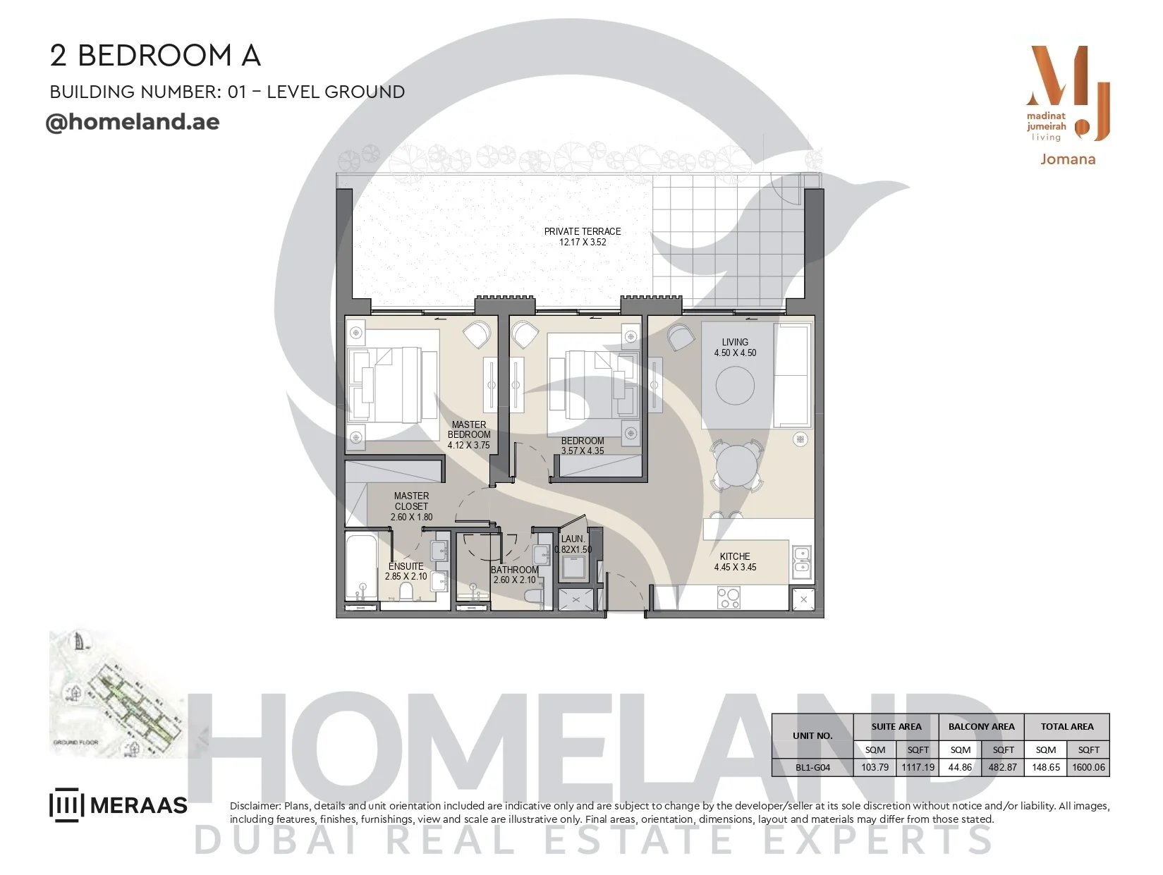 Jomana, Building 1, 2BR, Type A, Level GR, Unit BL1-G04, 1600 SQFT