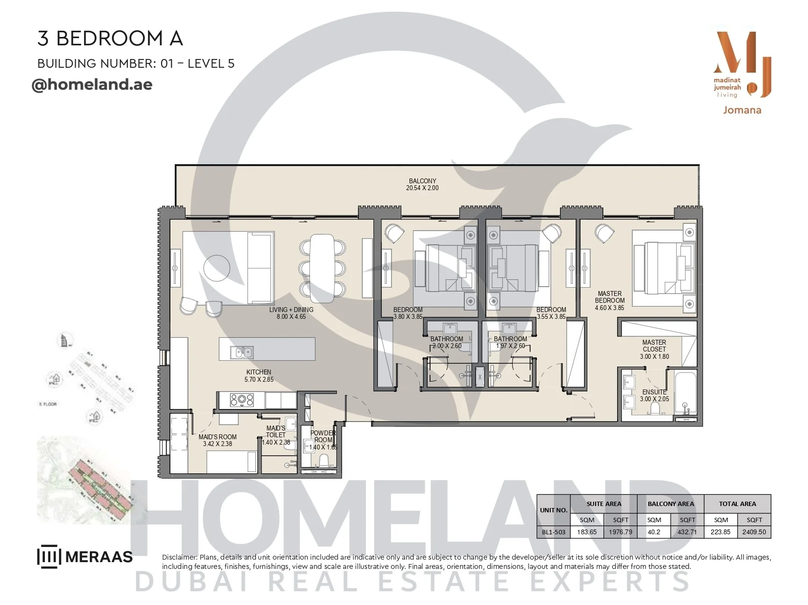 Jomana, Building 1, 3BR, Type A, Level 5, Unit BL1-503, 2409 SQFT