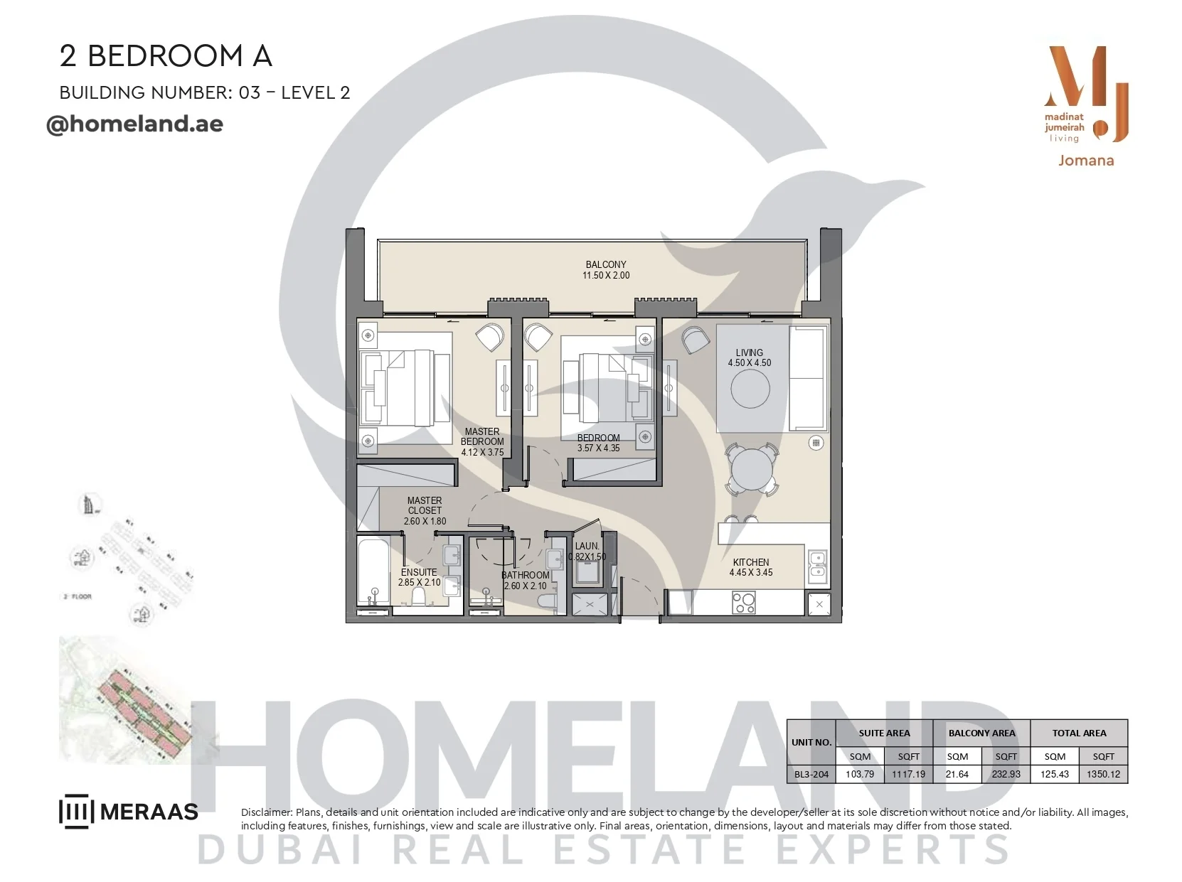 Jomana, Building 3, 2BR, Type A, Level 2, Unit BL3-204, 1350 SQFT
