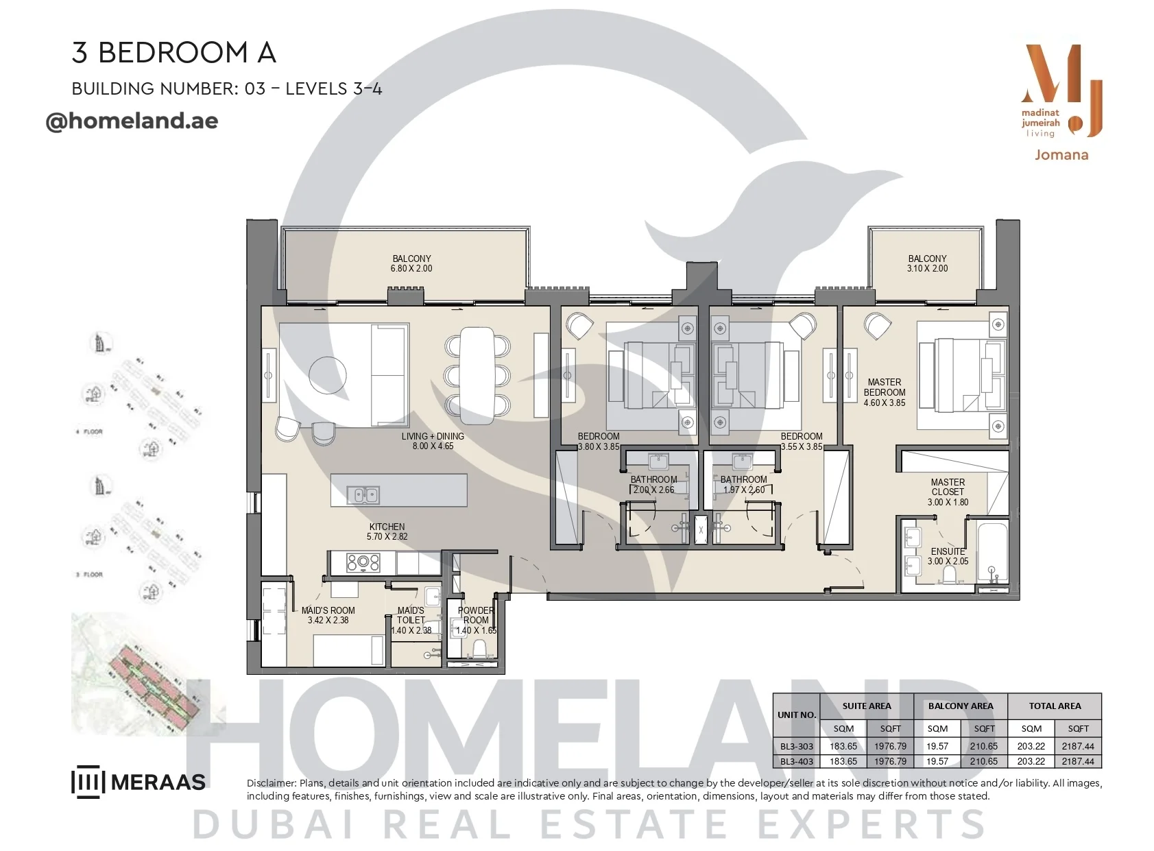 Jomana, Building 3, 3BR, Type A, Level 3-4, Unit BL3-303 & BL3-403, 2187 SQFT