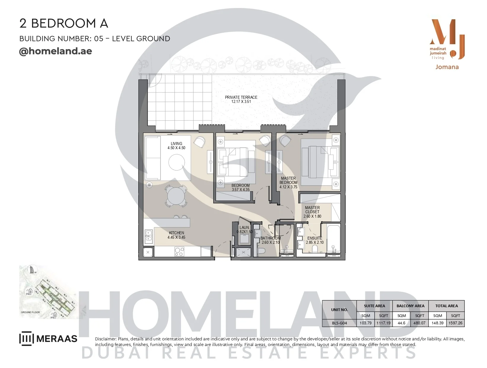 Jomana, Building 5, 2BR, Type A, Level GR, Unit BL5-G04, 1597 SQFT