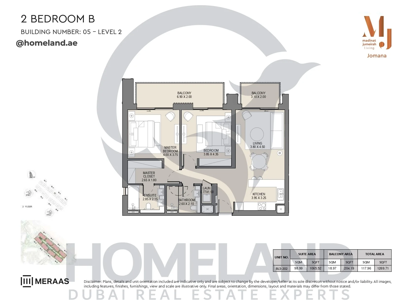 Jomana, Building 5, 2BR, Type B, Level 2, Unit BL5-202, 1269 SQFT