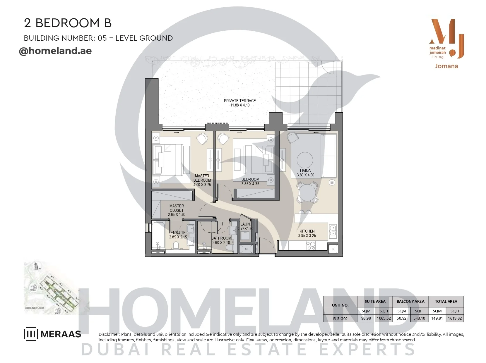 Jomana, Building 5, 2BR, Type B, Level GR, Unit BL5-G02, 1613 SQFT