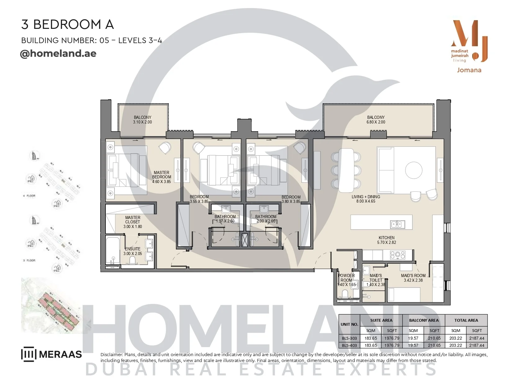 Jomana, Building 5, 3BR, Type A, Level 3-4, Unit BL5-303 & BL5-403, 2187 SQFT