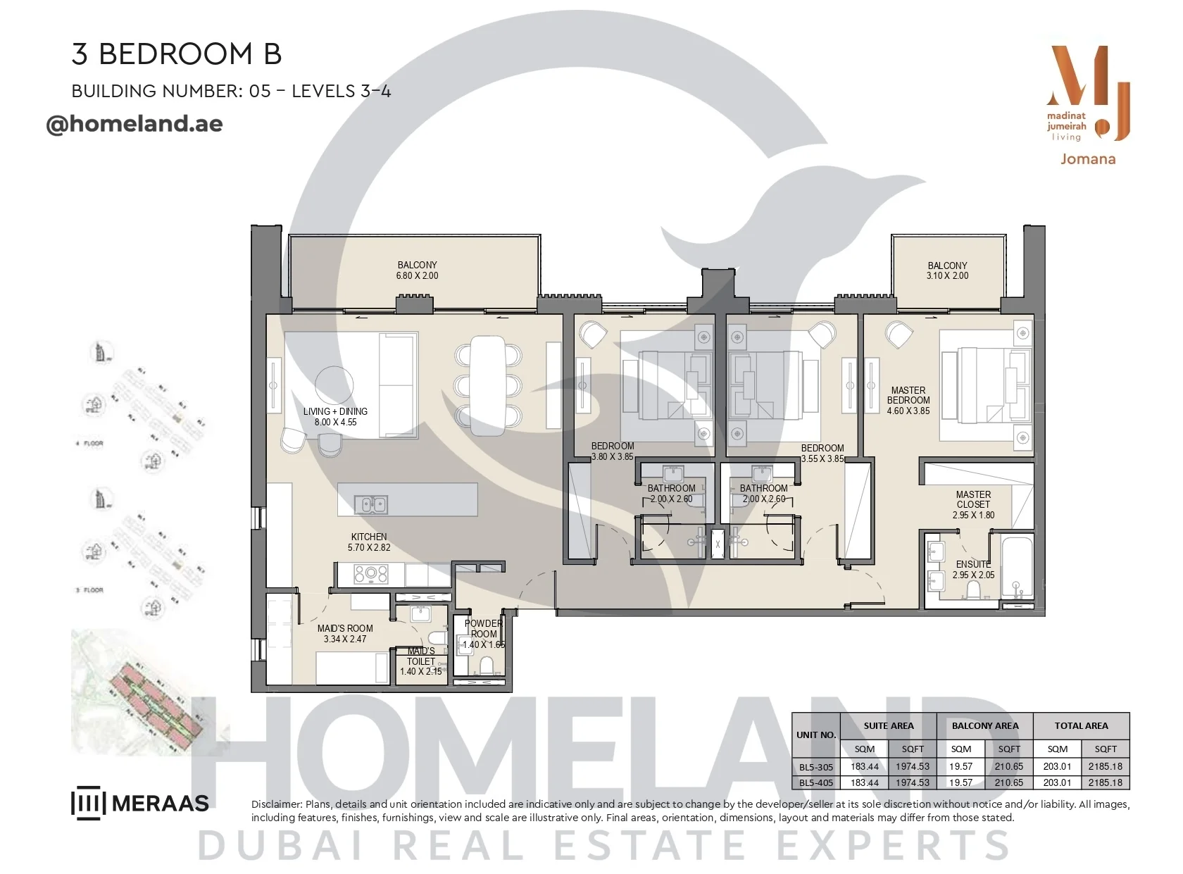 Jomana, Building 5, 3BR, Type B, Level 3-4, Unit BL5-305 & BL5-405, 2185 SQFT