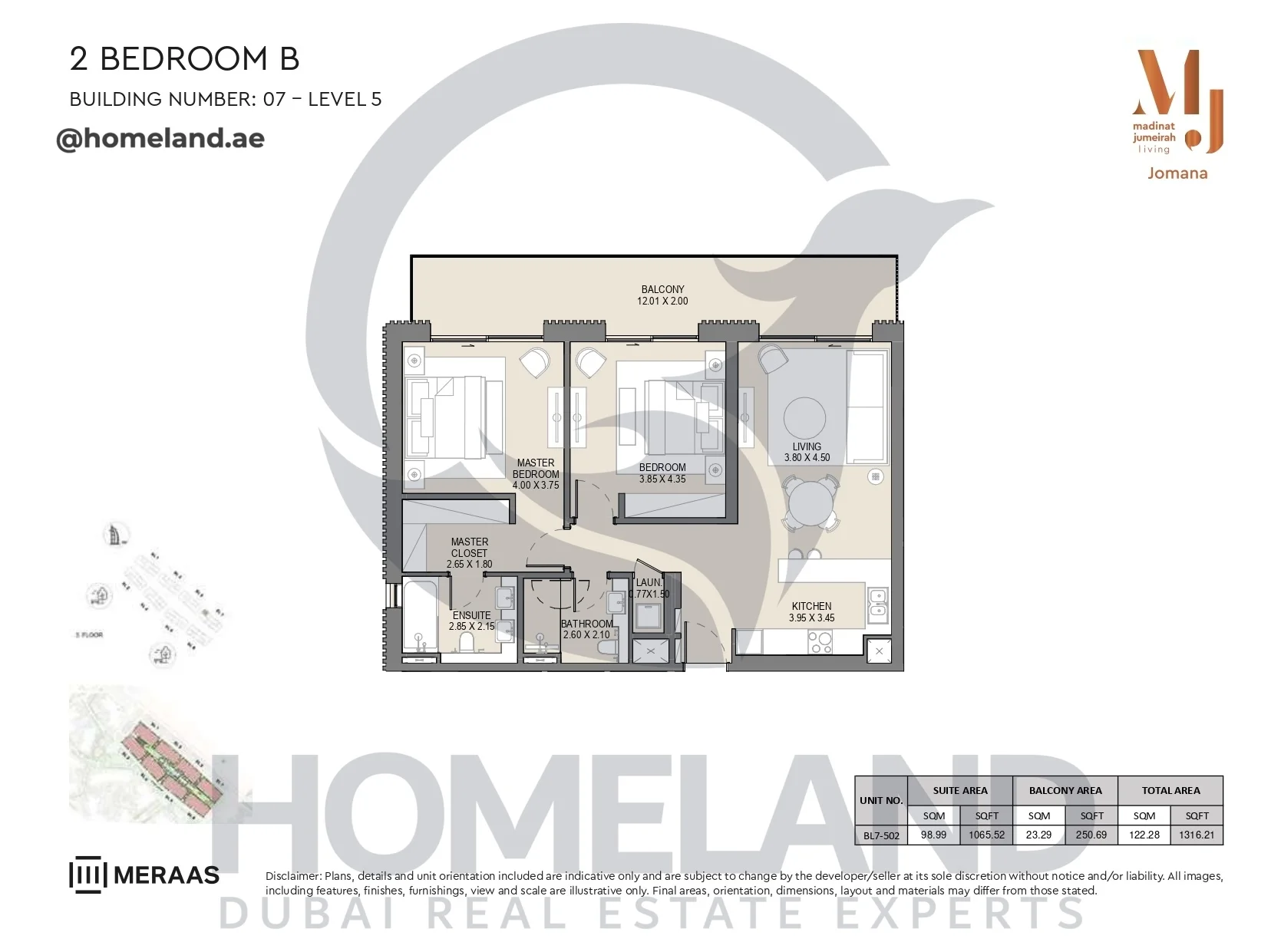Jomana, Building 7, 2BR, Type B, Level 5, Unit BL7-502, 1316 SQFT