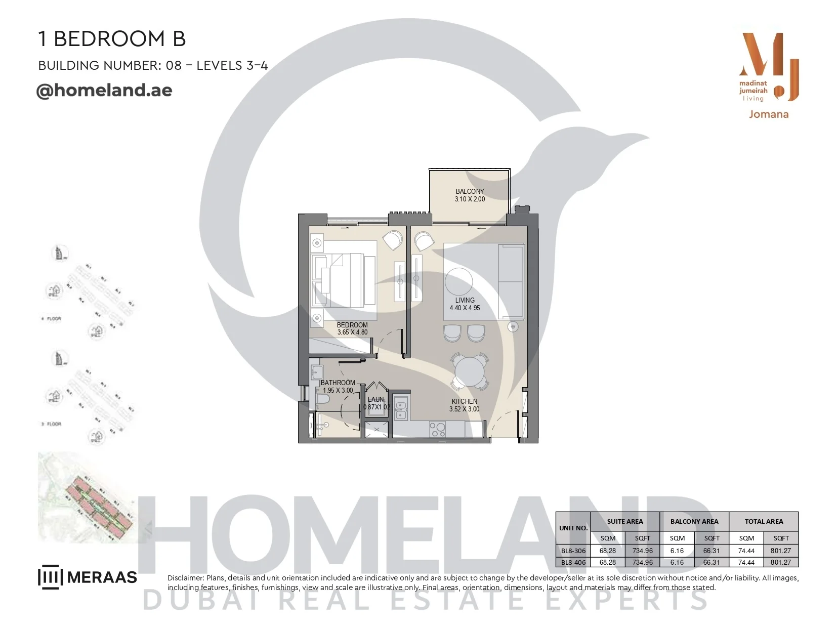 Jomana, Building 8, 1BR, Type B, Level 3-4, Unit BL8-306 & BL8-406, 801 SQFT