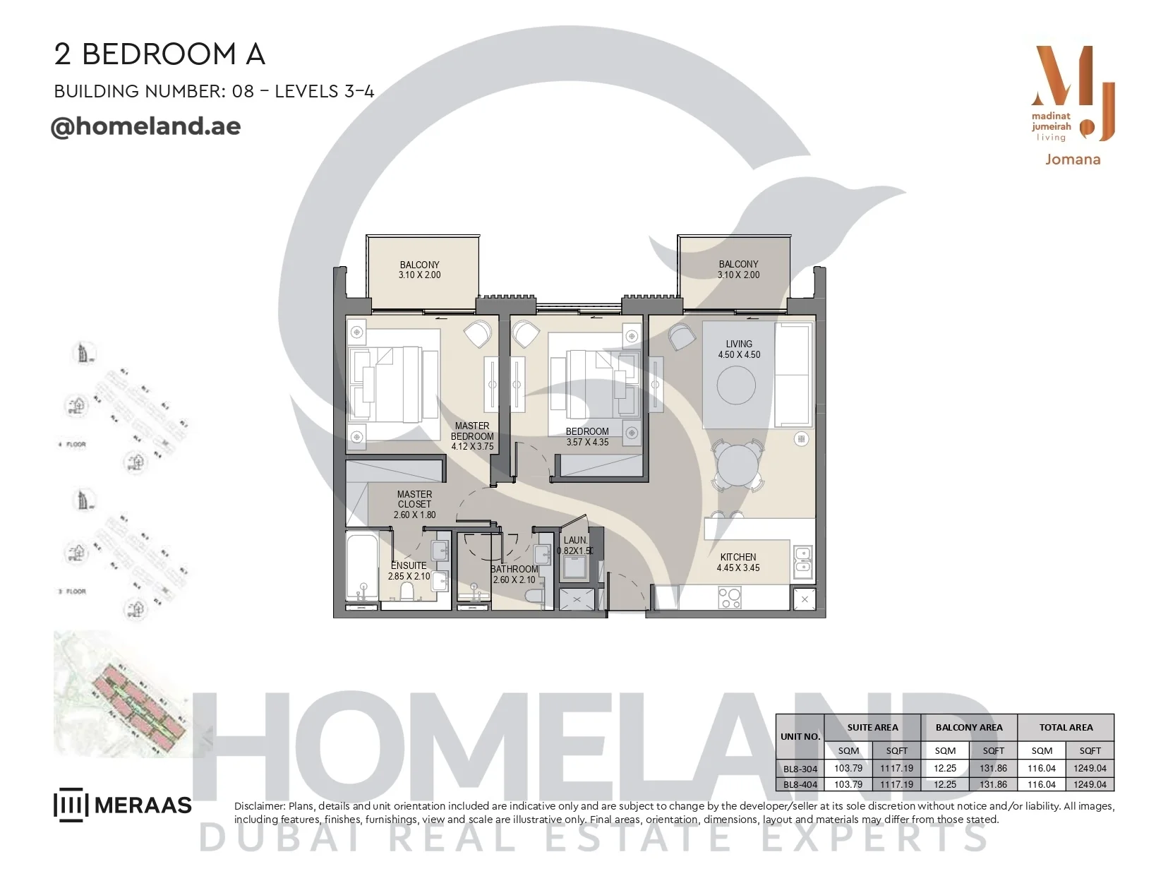 Jomana, Building 8, 2BR, Type A, Level 3-4, Unit BL8-304 & BL8-404, 1249 SQFT