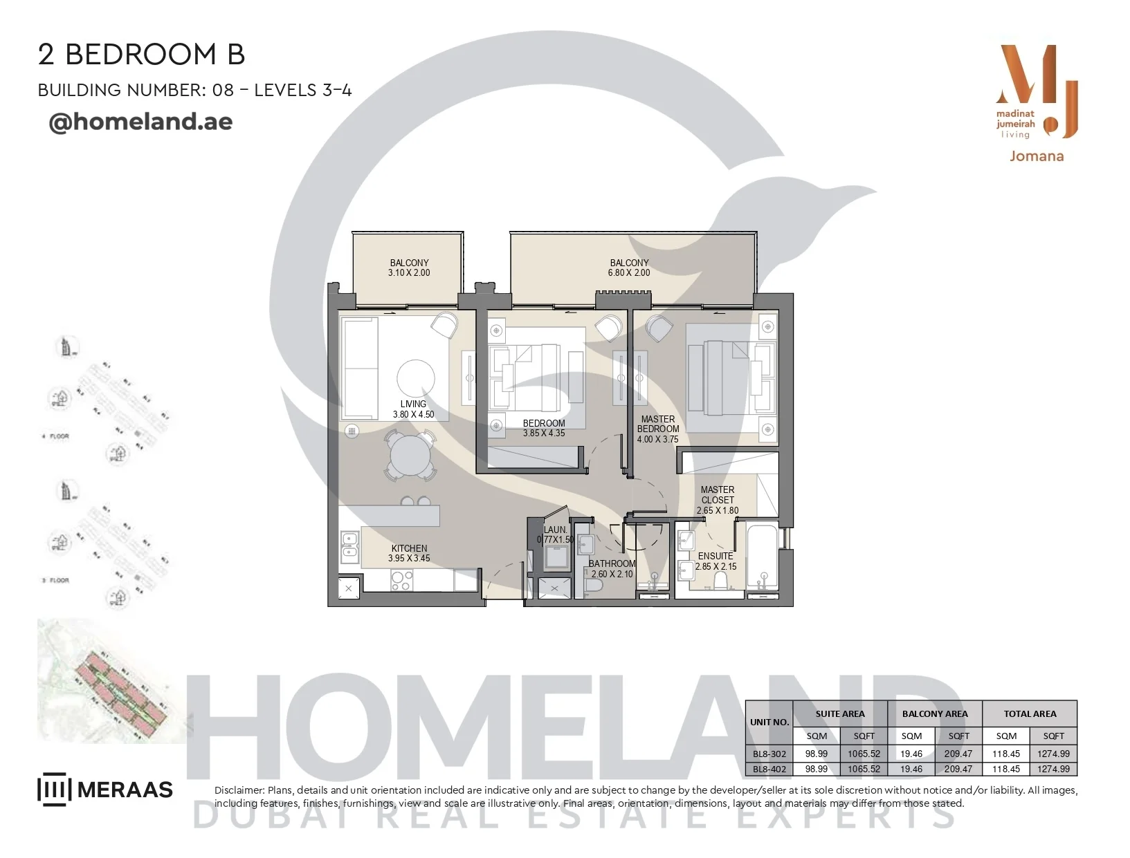 Jomana, Building 8, 2BR, Type B, Level 3-4, Unit BL8-302 & BL8-402, 1274 SQFT
