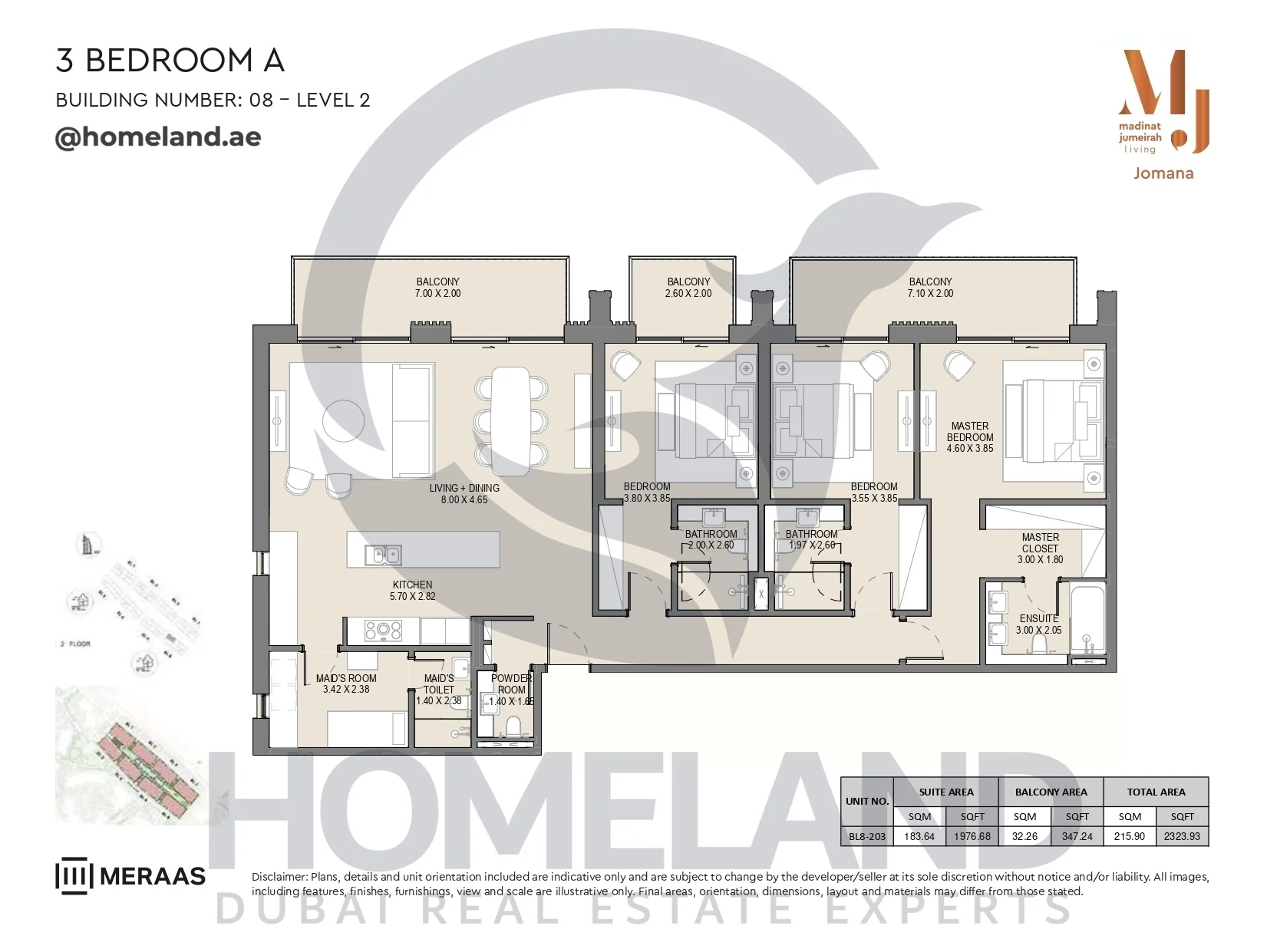 Jomana, Building 8, 3BR, Type A, Level 2, Unit BL8-203, 2323 SQFT