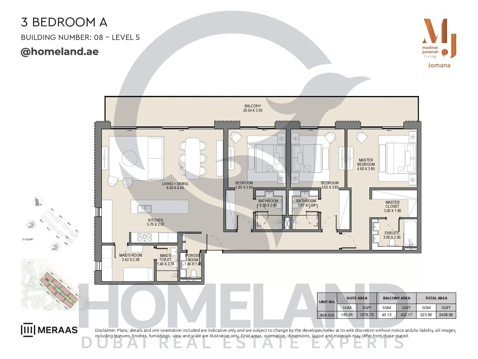 Jomana, Building 8, 3BR, Type A, Level 5, Unit BL8-503, 2408 SQFT