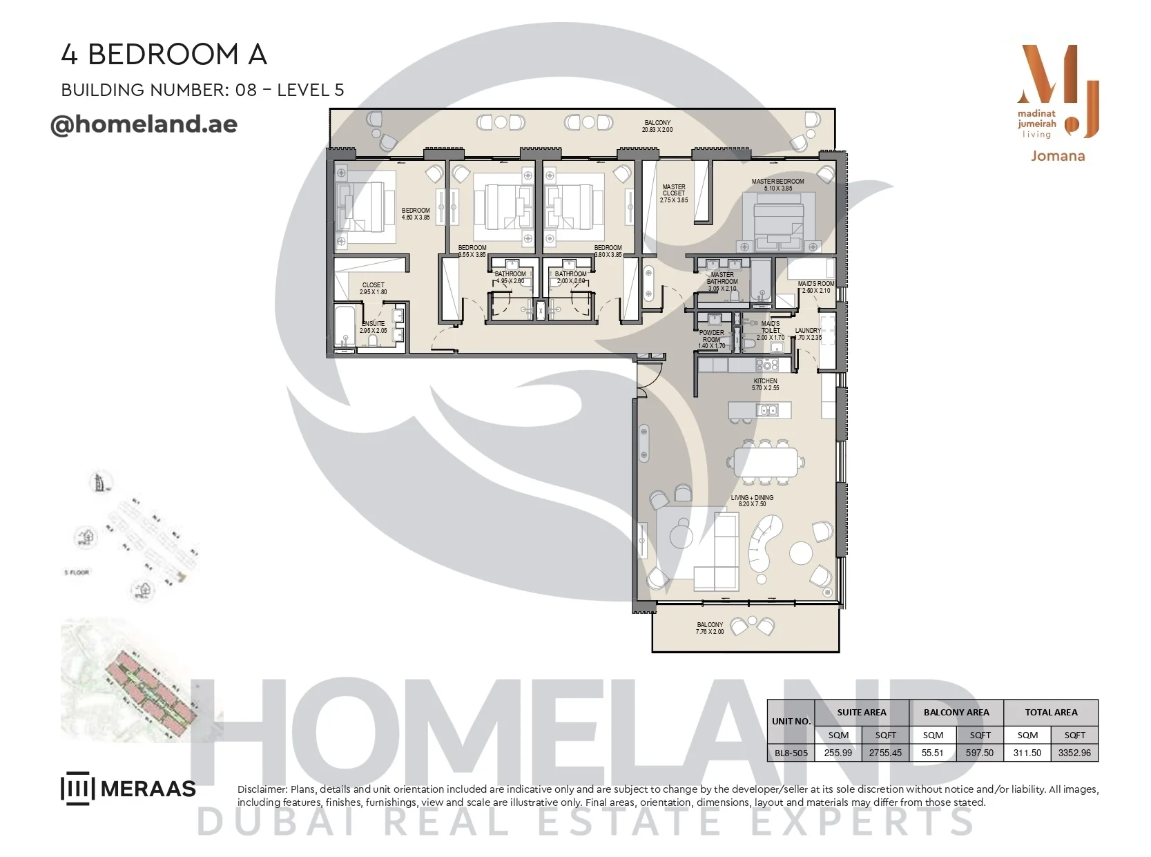 Jomana, Building 8, 4BR, Type A, Level 5, Unit BL8-505, 3352 SQFT