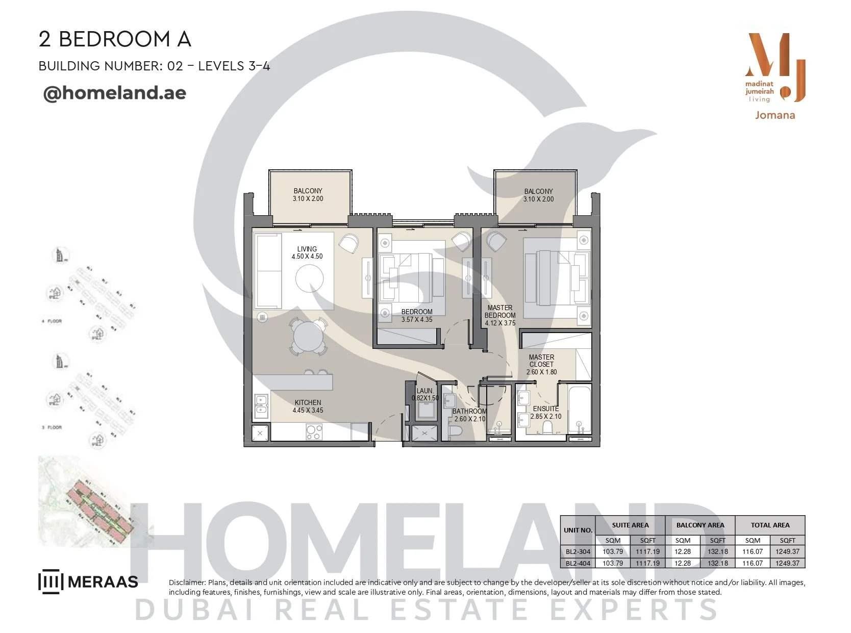 Jomana, Building 2, 2BR, Type A, Level 3-4, Unit BL2-304 & BL2-404, 1249 SQFT