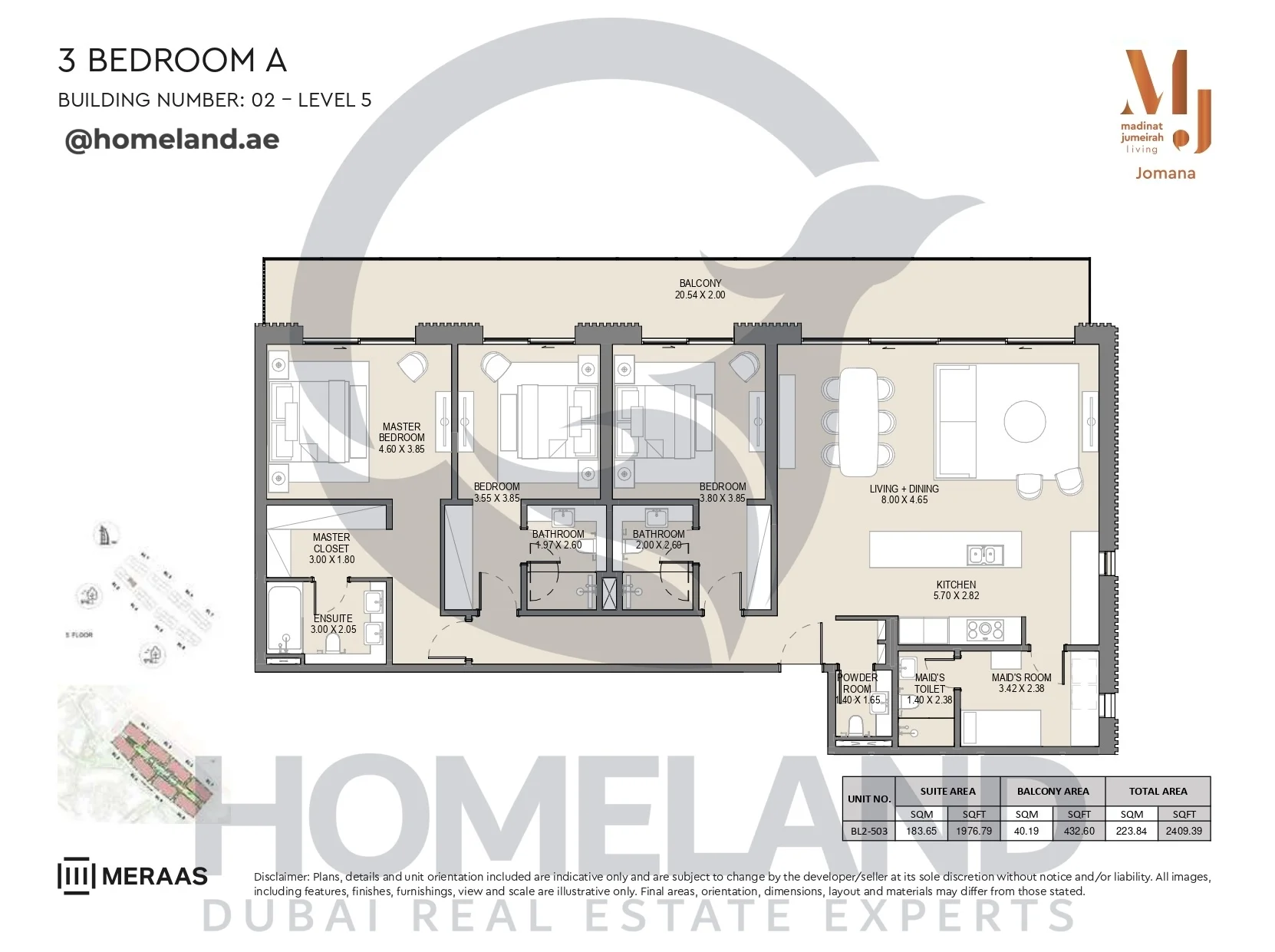 Jomana, Building 2, 3BR, Type A, Level 5, Unit BL2-503, 2409 SQFT