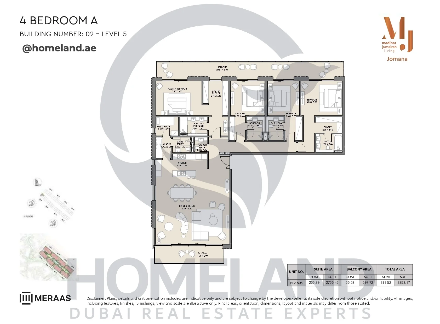 Jomana, Building 2, 4BR, Type A, Level 5, Unit BL2-505, 3353 SQFT