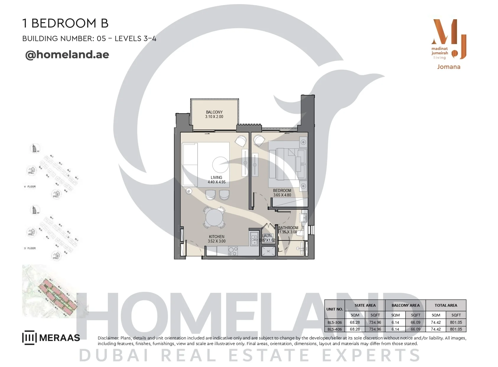Jomana, Building 5, 1BR, Type B, Level 3-4, Unit BL5-306 & BL5-406, 801 SQFT