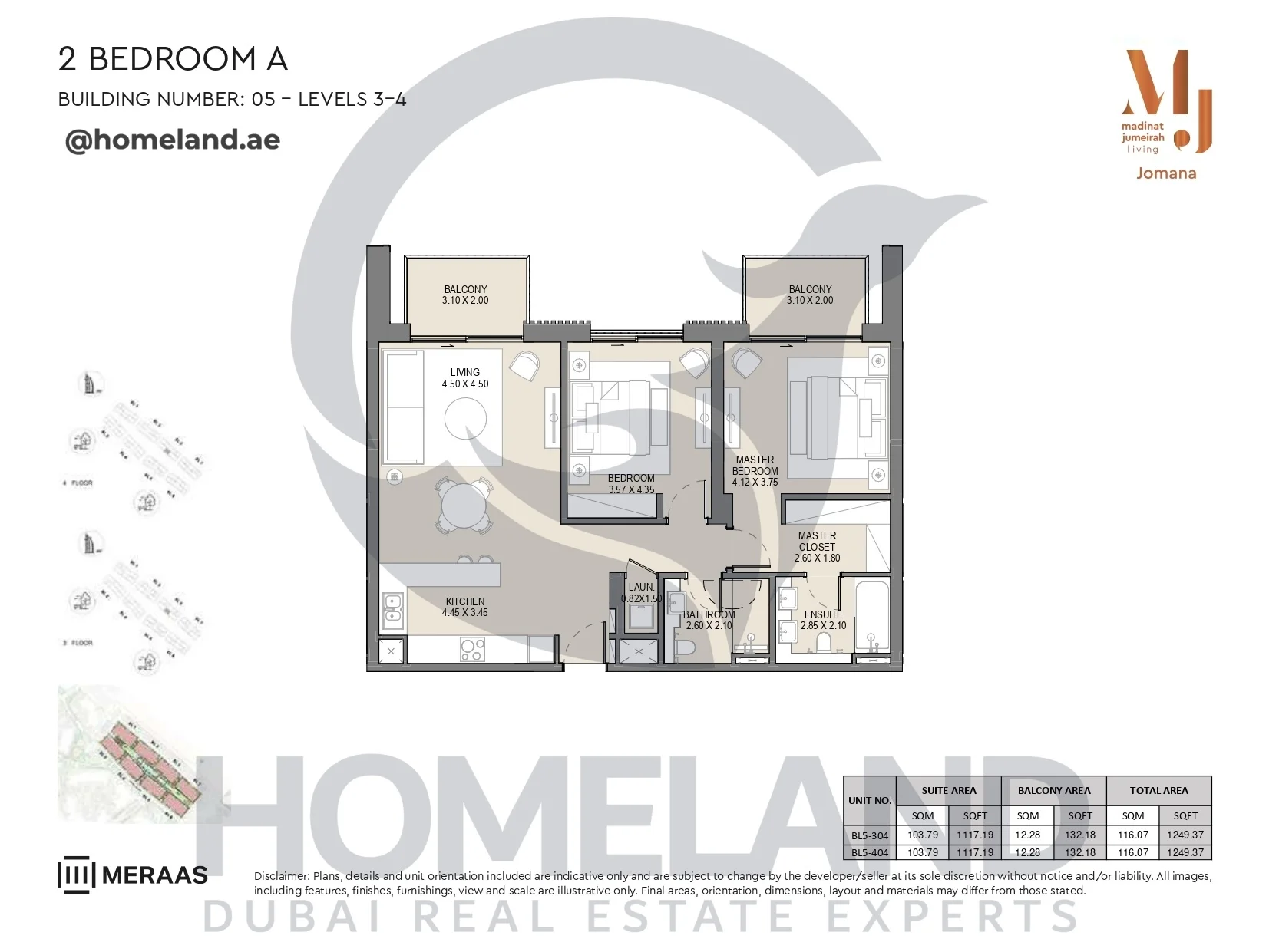 Jomana, Building 5, 2BR, Type A, Level 3-4, Unit BL5-304 & BL5-404, 1249 SQFT