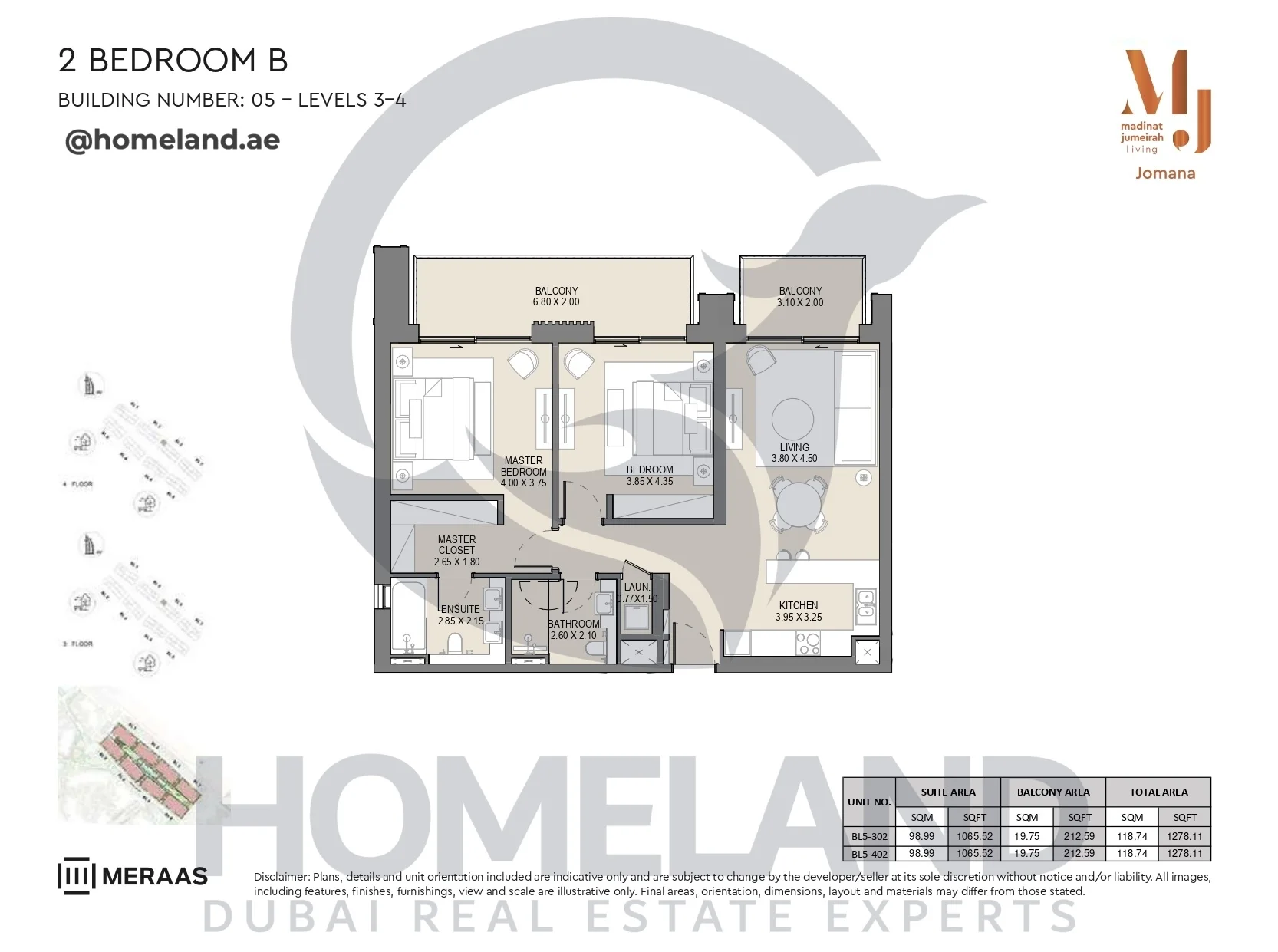 Jomana, Building 5, 2BR, Type B, Level 3-4, Unit BL5-302 & BL5-402, 1278 SQFT
