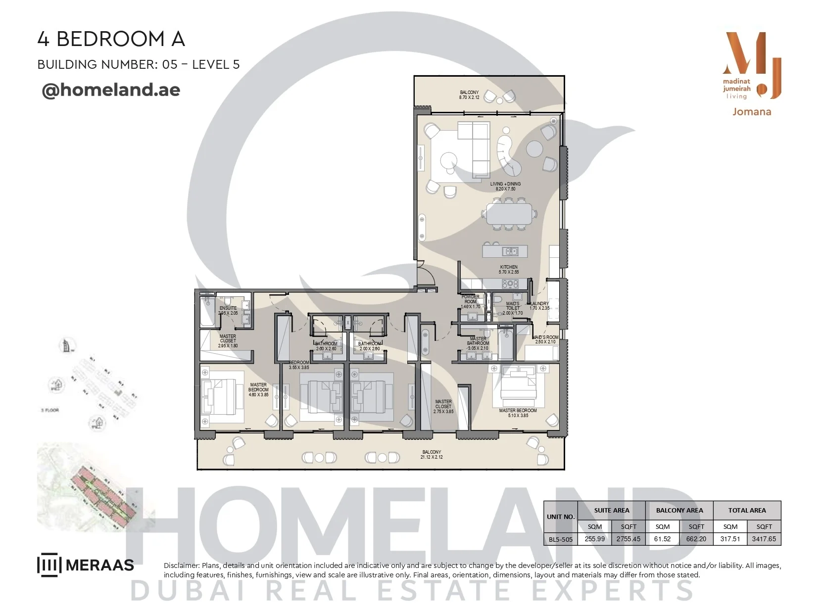 Jomana, Building 5, 4BR, Type A, Level 5, Unit BL5-505, 3417 SQFT
