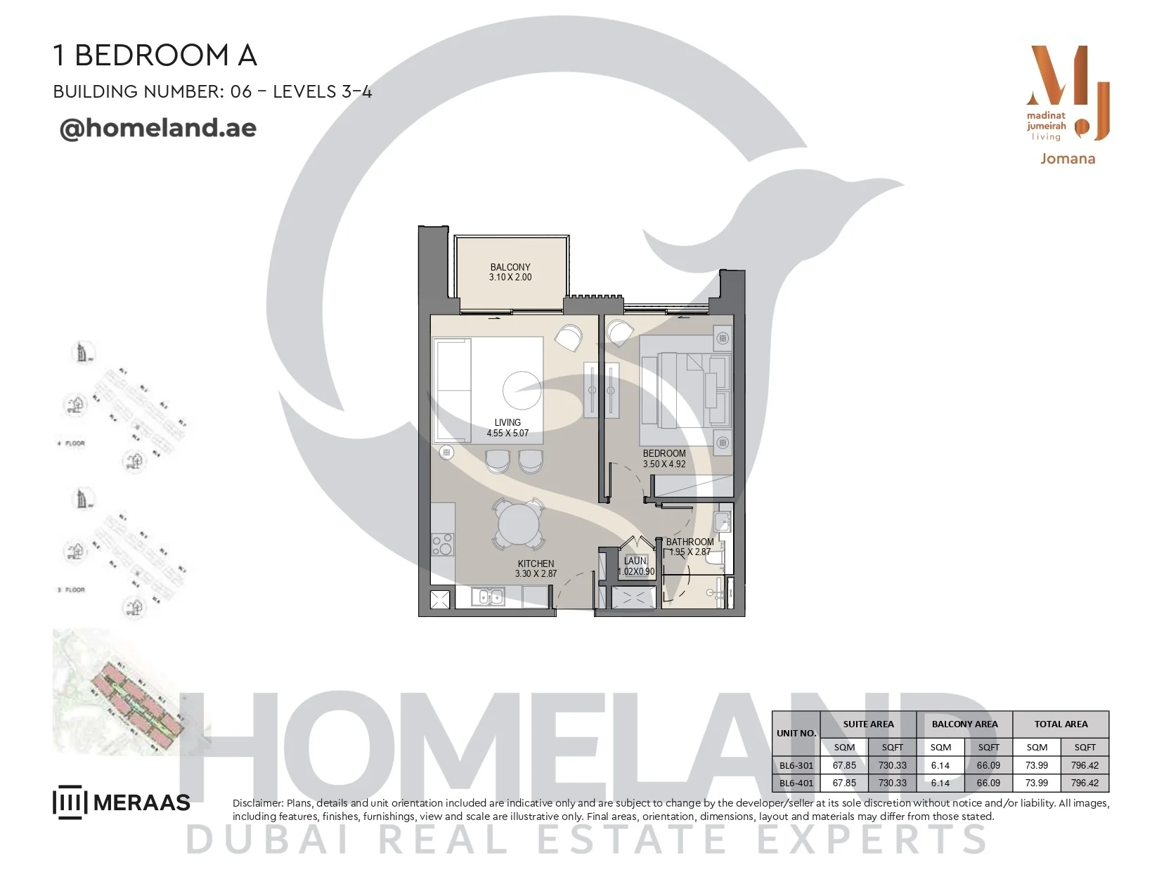 Jomana, Building 6, 1BR, Type A, Level 3-4, Unit BL6-301 & BL6-401, 796 SQFT
