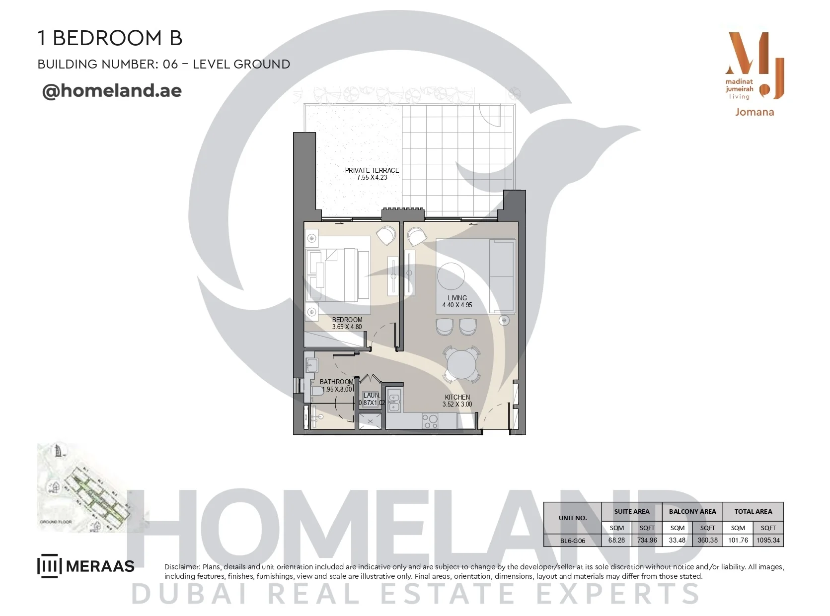 Jomana, Building 6, 1BR, Type B, Level Ground, Unit BL6-G06, 1095 SQFT