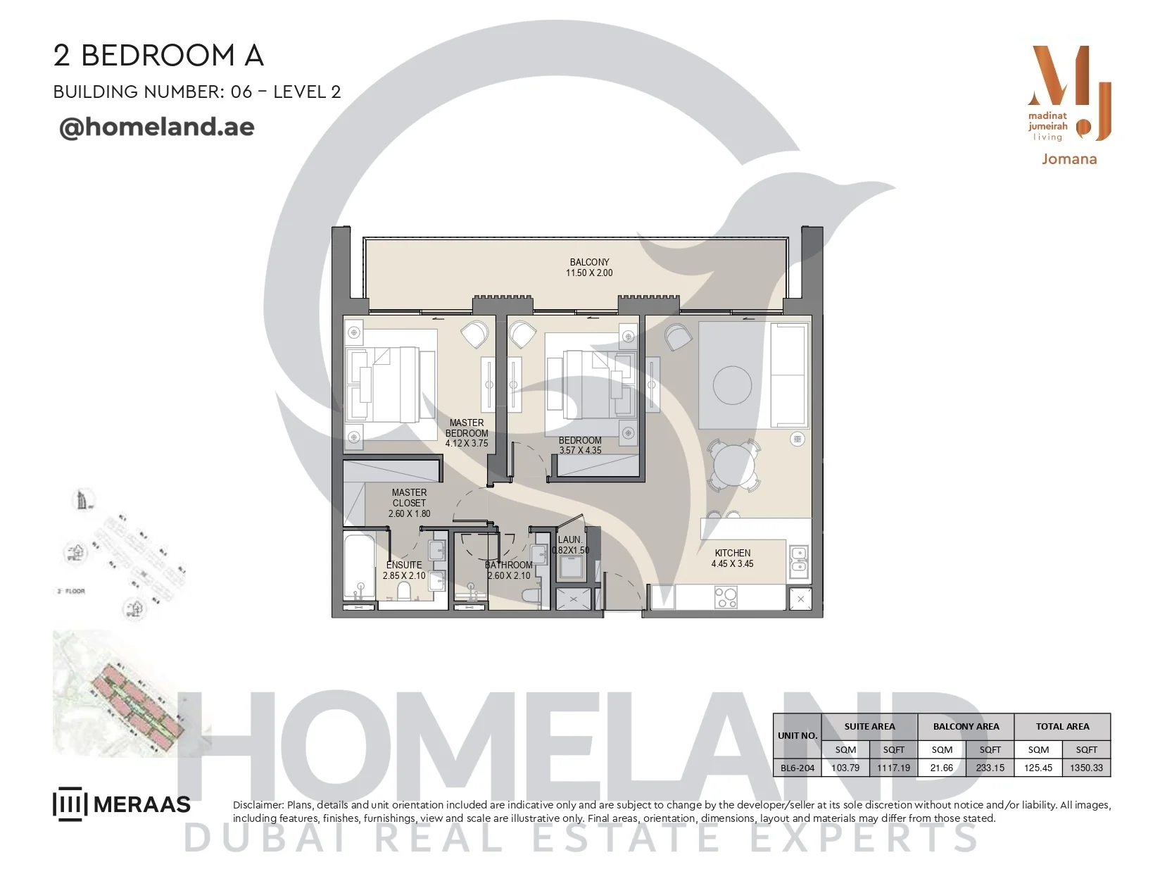 Jomana, Building 6, 2BR, Type A, Level 2, Unit BL6-204, 1350 SQFT