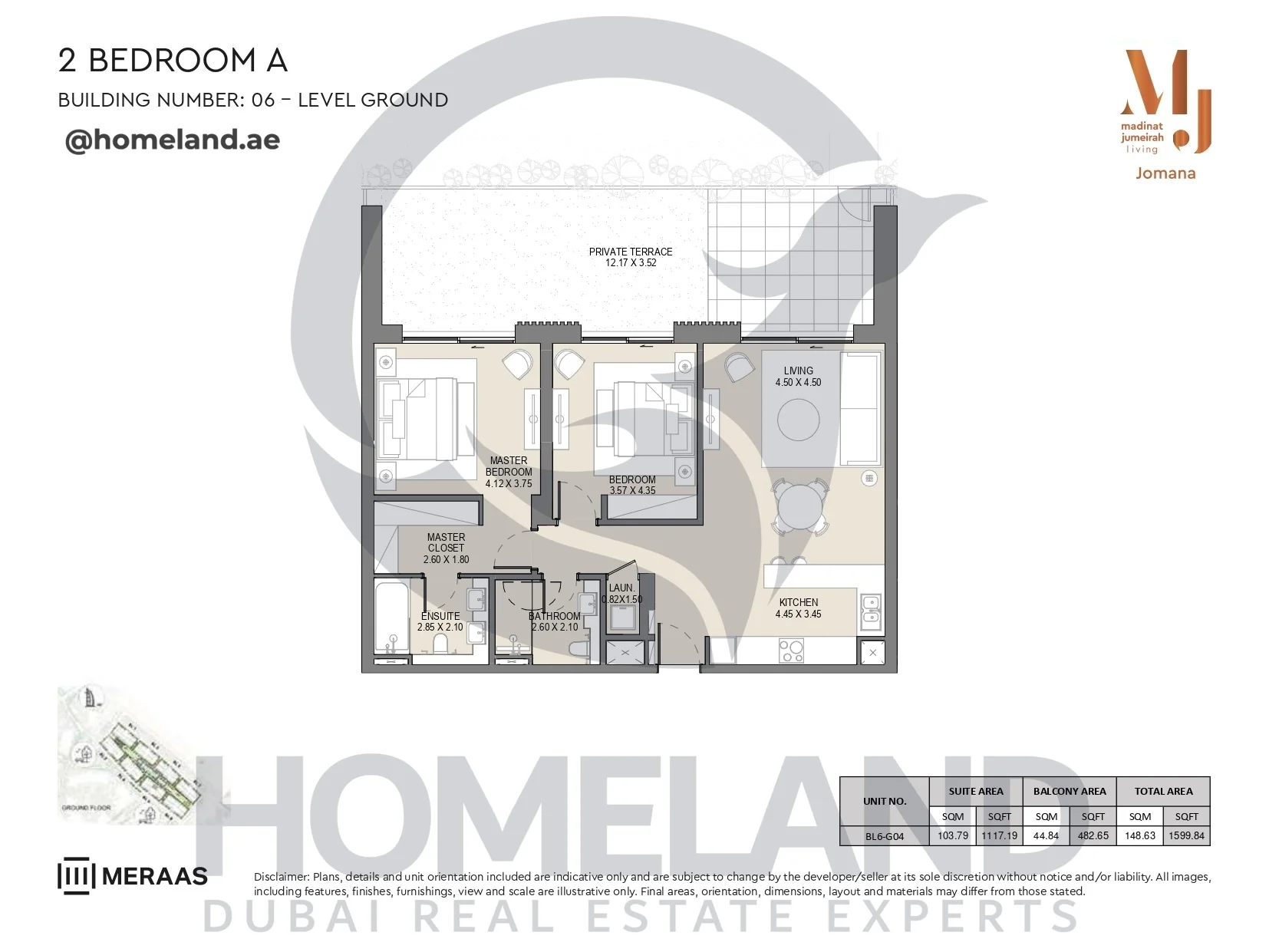 Jomana, Building 6, 2BR, Type A, Level Ground, Unit BL6-G04, 1599 SQFT