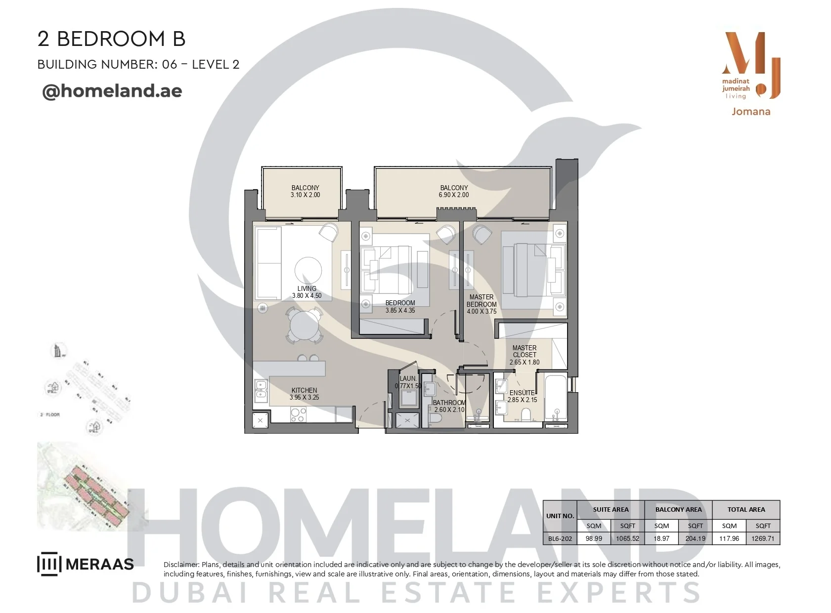 Jomana, Building 6, 2BR, Type B, Level 2, Unit BL6-202, 1269 SQFT