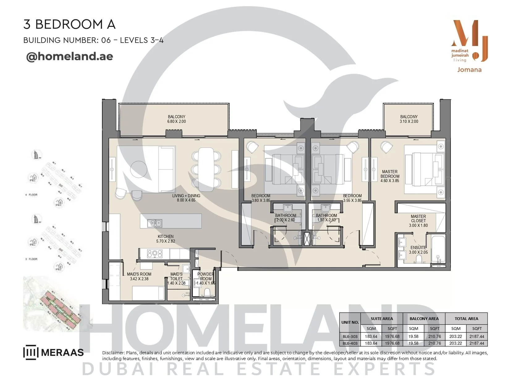 Jomana, Building 6, 3BR, Type A, Level 3-4, Unit BL6-303 & BL6-403, 2187 SQFT