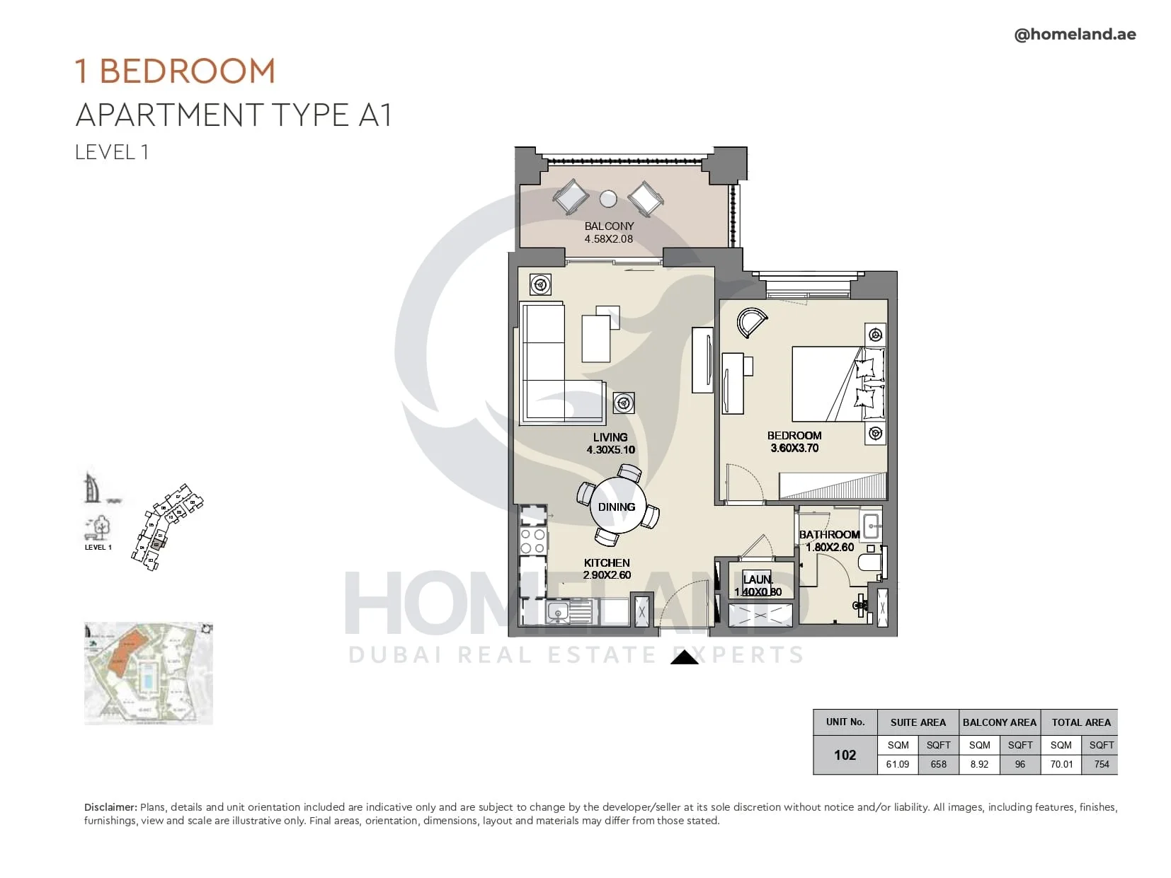 Al Jazi, 1BR, Type A1, Level 1, Unit 102, 754 SQFT