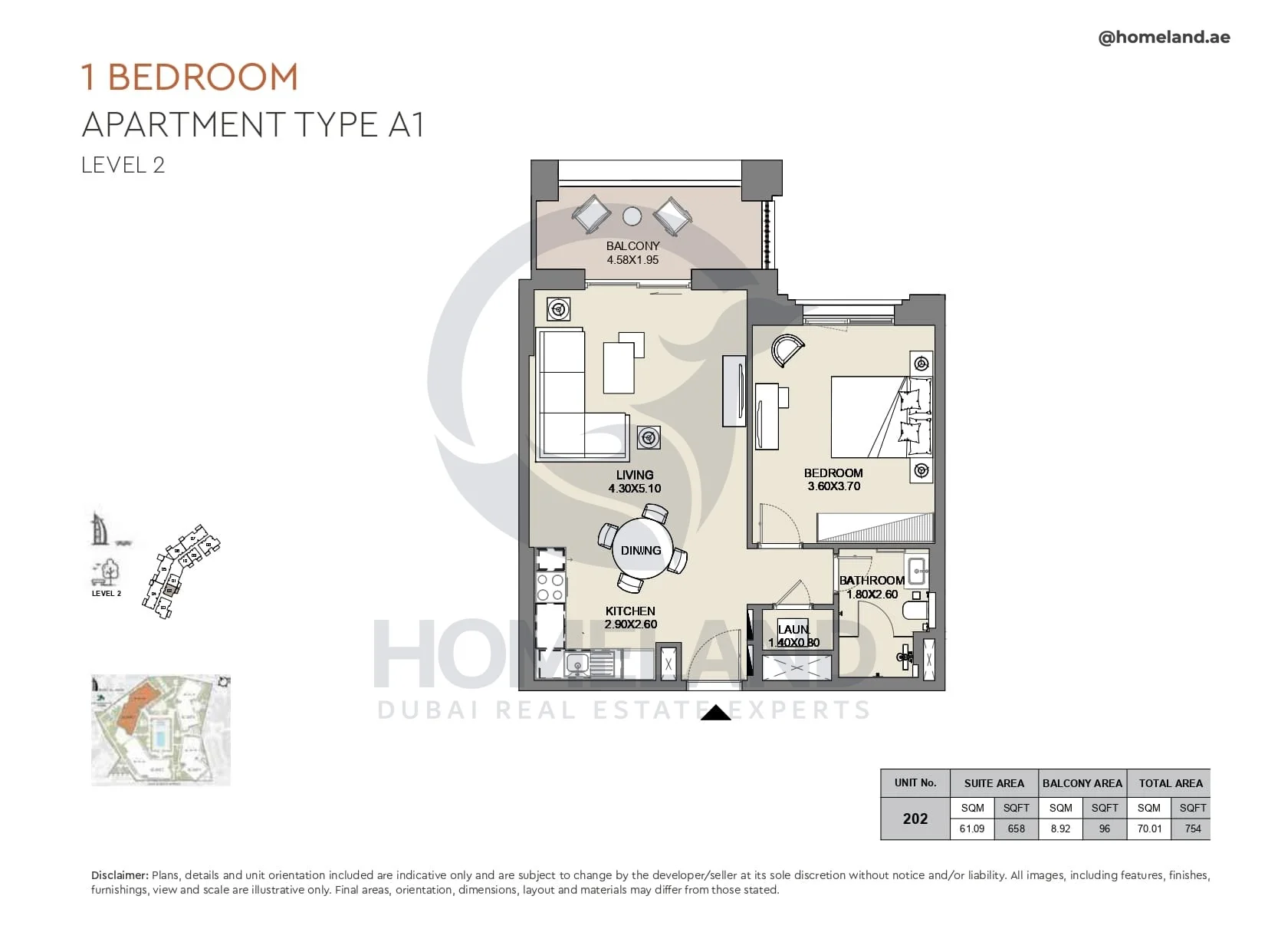 Al Jazi, 1BR, Type A1, Level 2, Unit 202, 754 SQFT