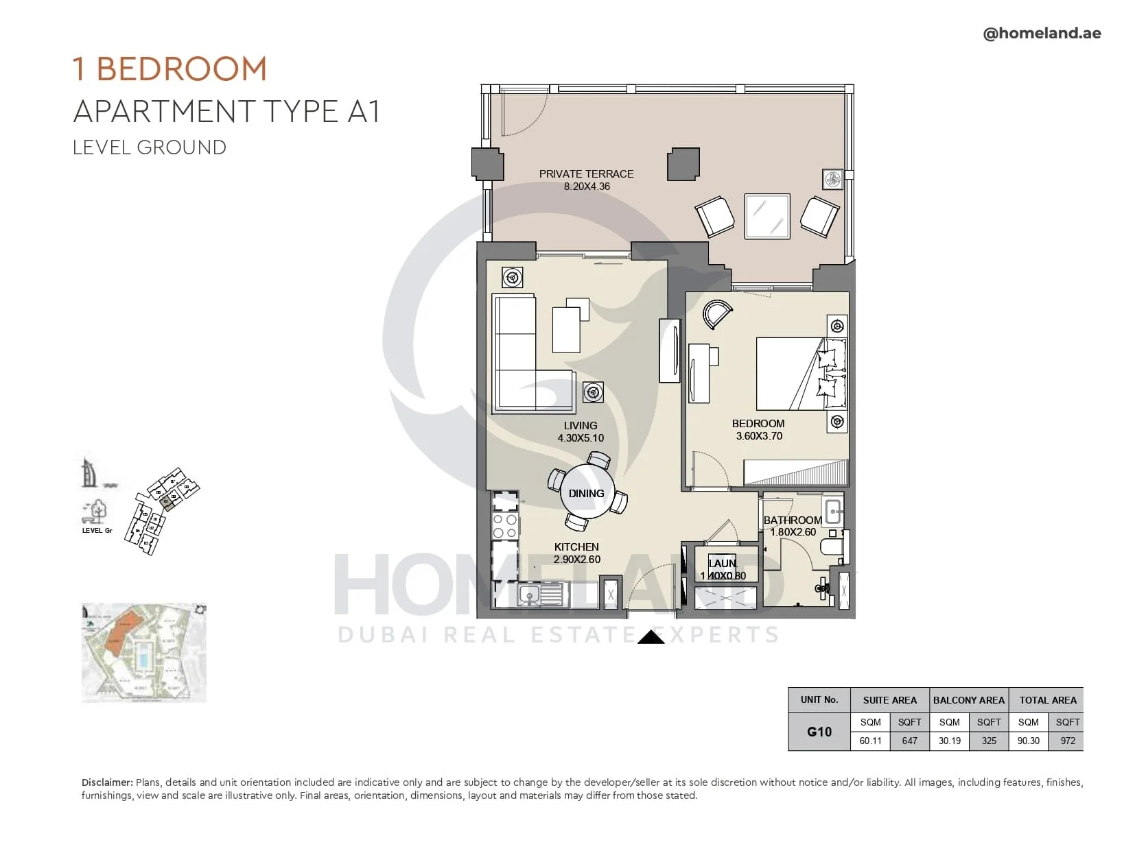 Al Jazi, 1BR, Type A1, Level Ground, Unit G10, 972 SQFT