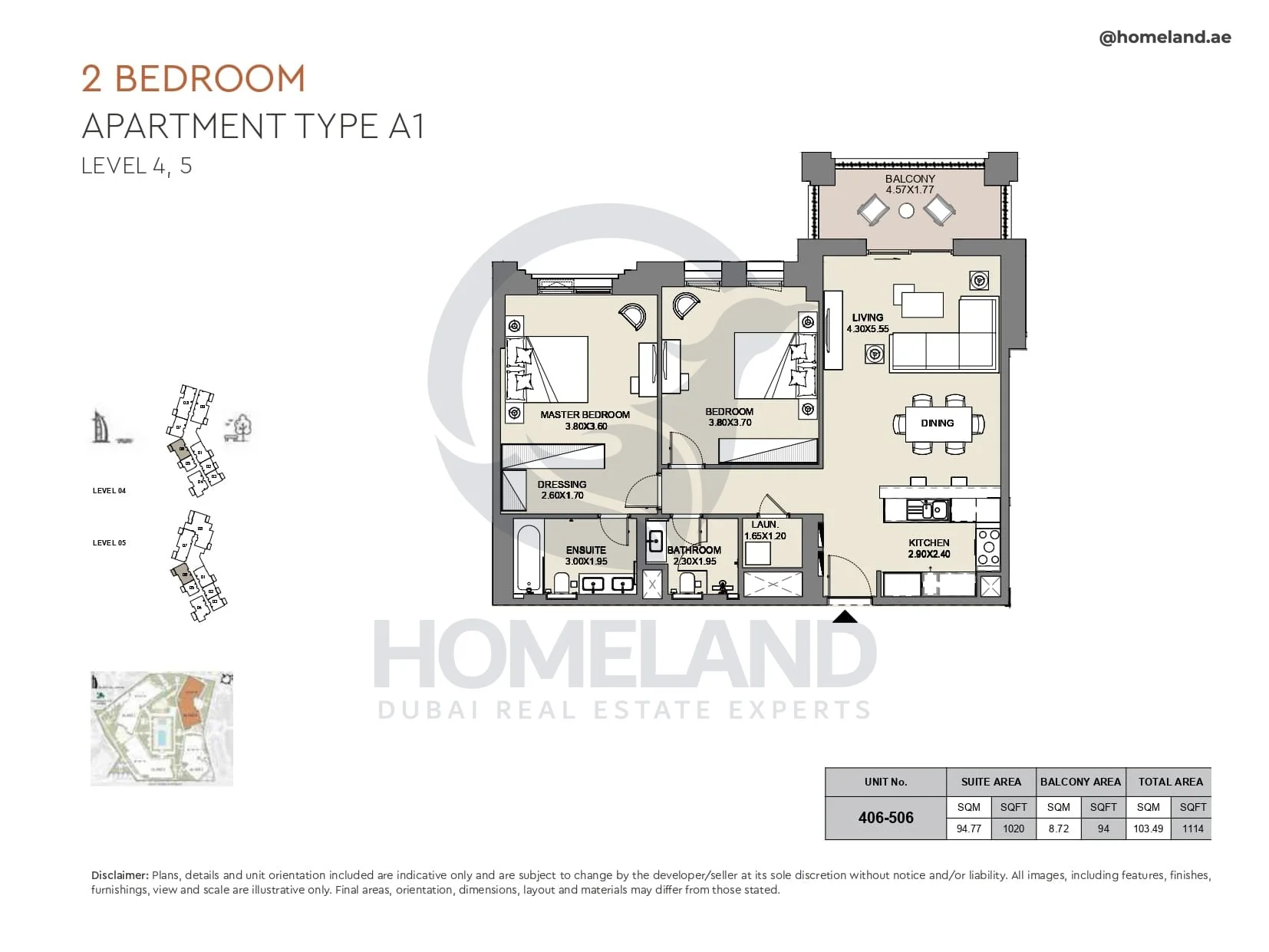Al Jazi, 2BR, Type A1, Level 4 & 5, Unit 406-506, 1114 SQFT