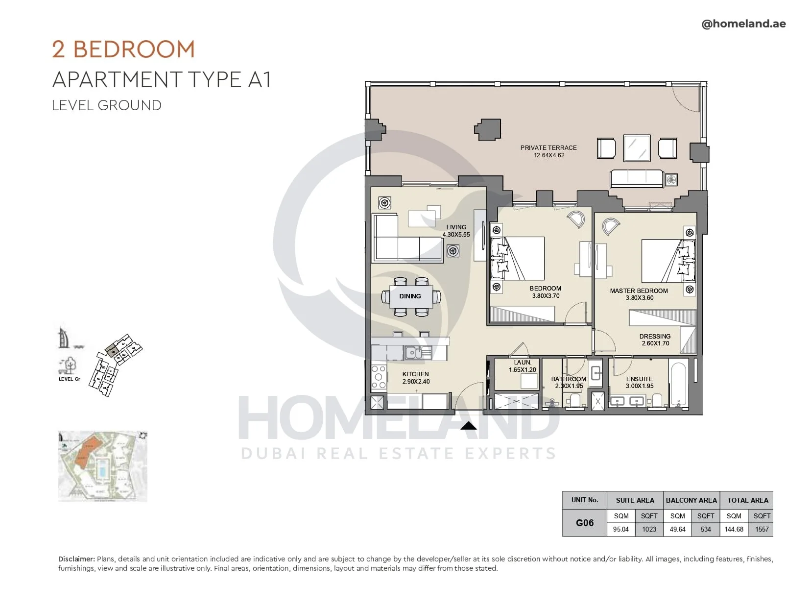 Al Jazi, 2BR, Type A1, Level Ground, Unit G06, 1557 SQFT