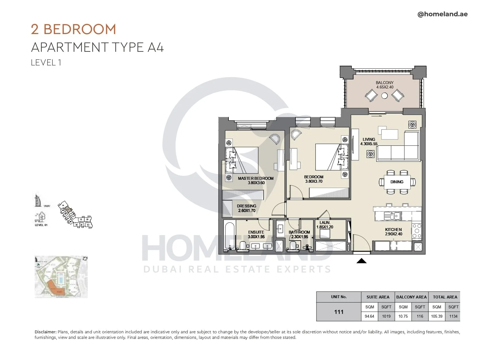 Al Jazi, 2BR, Type A4, Level 1, Unit 111, 1134 SQFT