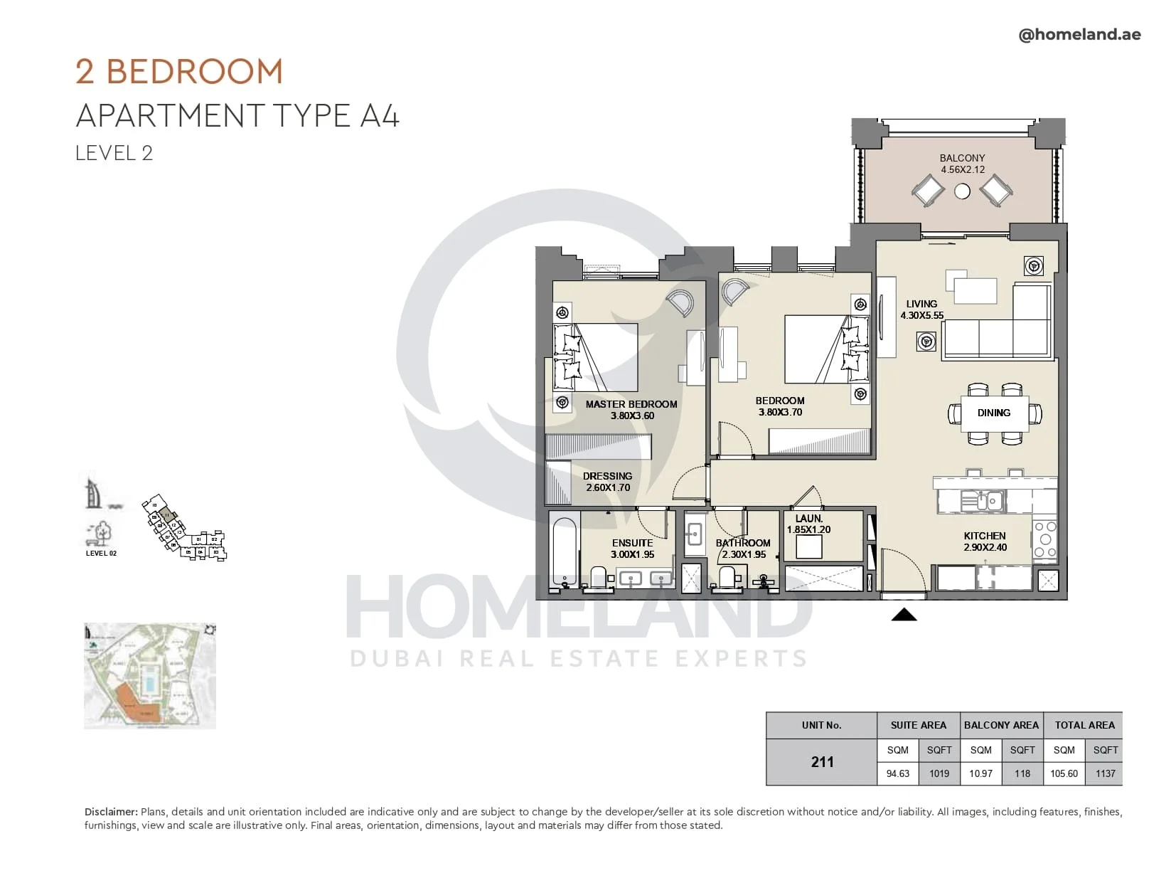 Al Jazi, 2BR, Type A4, Level 2, Unit 211, 1137 SQFT