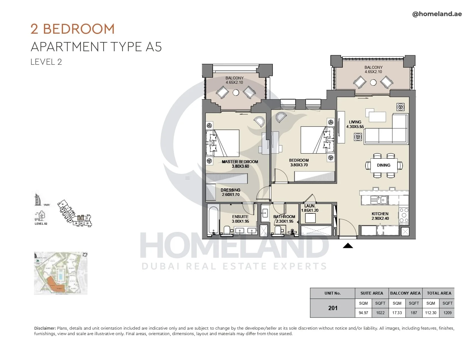 Al Jazi, 2BR, Type A5, Level 2, Unit 201, 1209 SQFT