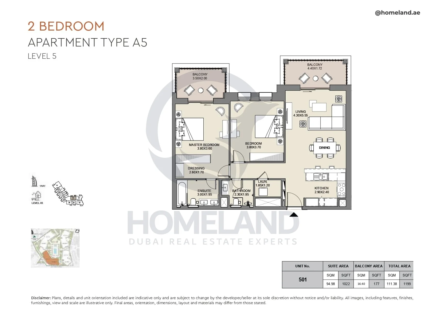 Al Jazi, 2BR, Type A5, Level 5, Unit 501, 1199 SQFT