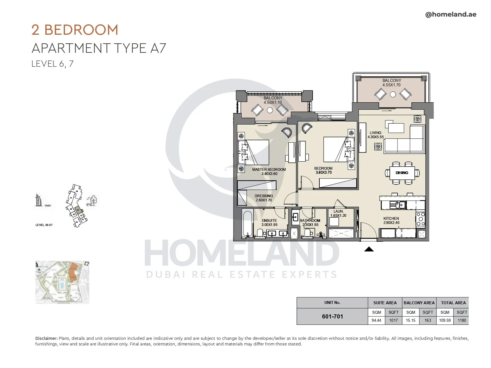Al Jazi, 2BR, Type A7, Level 6 & 7, Unit 601-701, 1180 SQFT