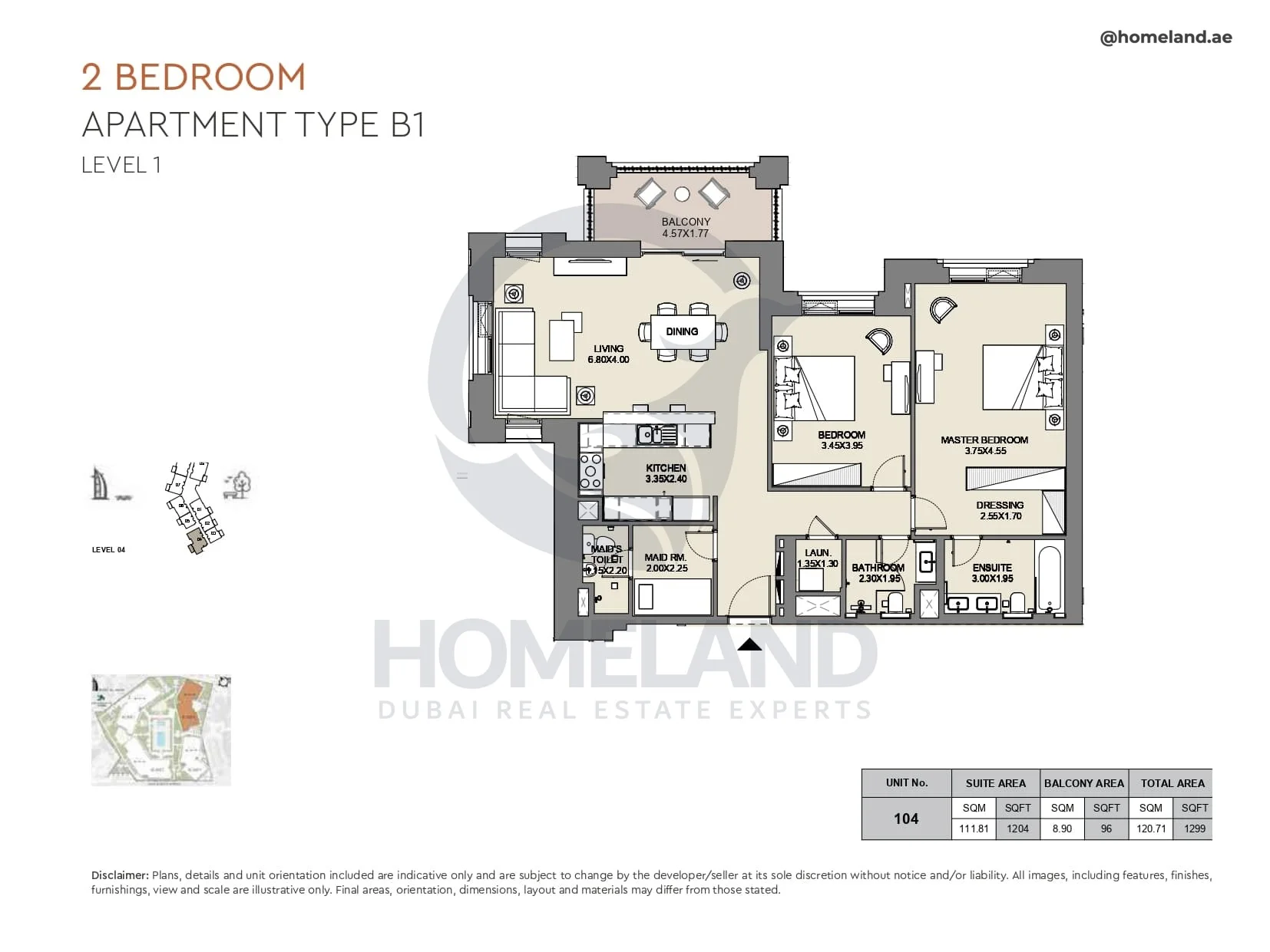 Al Jazi, 2BR, Type B1, Level 1, Unit 104, 1299 SQFT